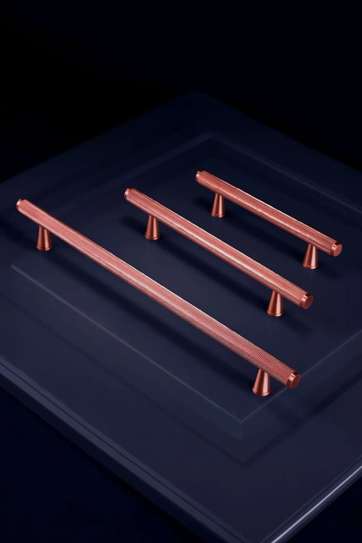 Polished vs satin brass cabinet hardware — Chelsea diamond-knurled solid brass bar pull in rose brass finish | G Decor