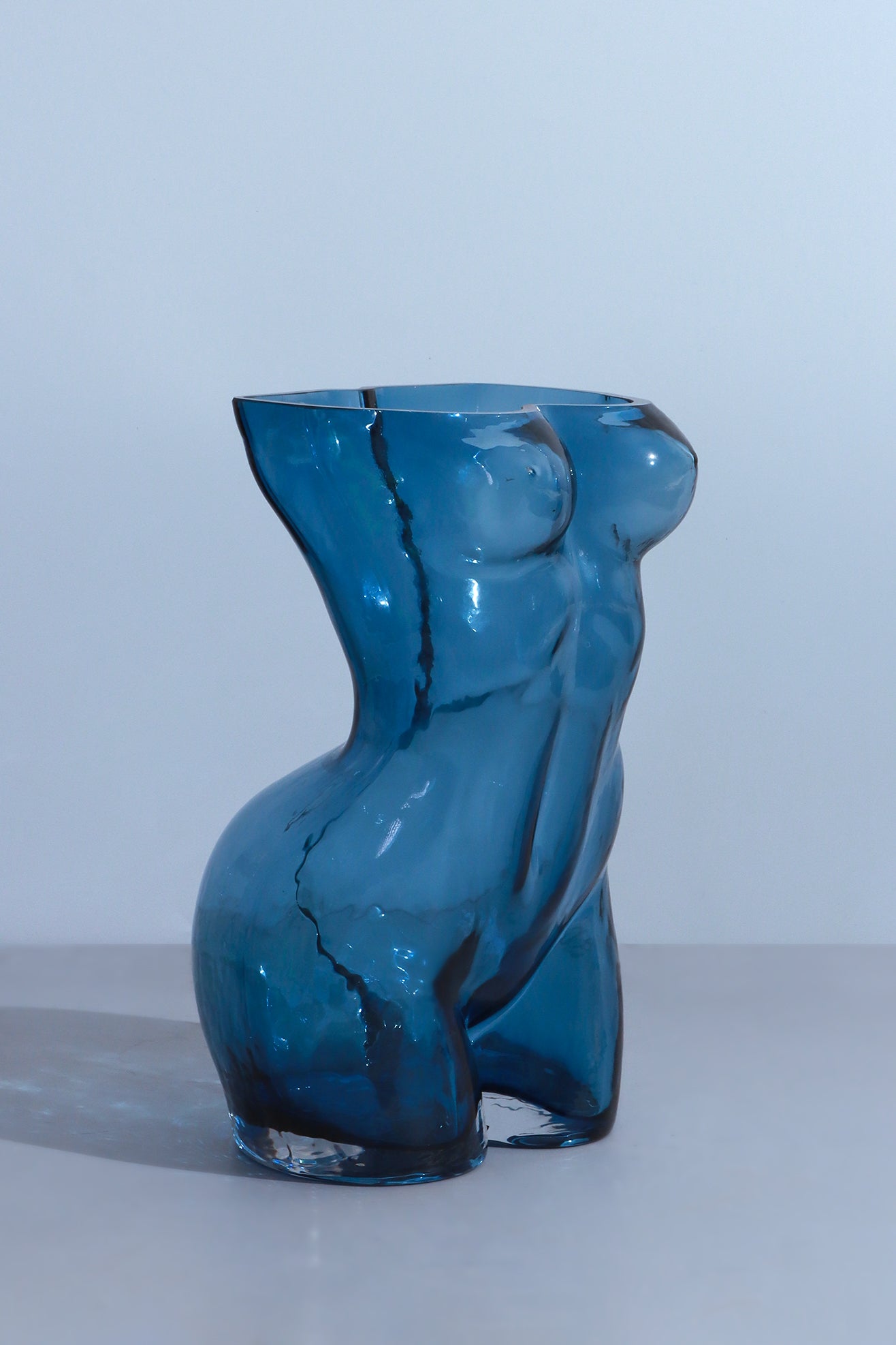 Extra Large Blue Female Torso-Shaped Glass Vase
