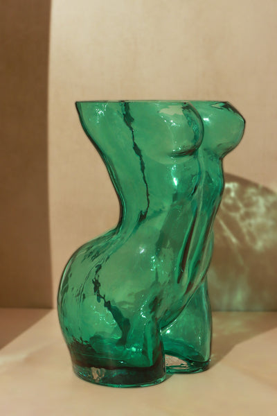 Extra Large Teal Woman's Torso-Shaped Glass Vase