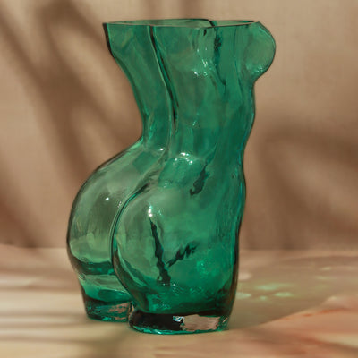 Extra Large Teal Woman's Torso-Shaped Glass Vase