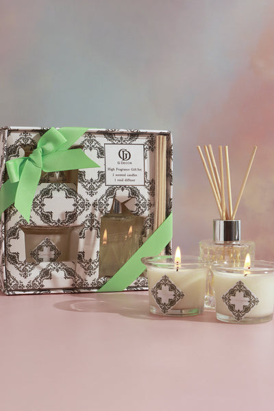 Gift Set Nirvana Lemongrass Soy Wax Candles Reed Diffuser Home Scenting