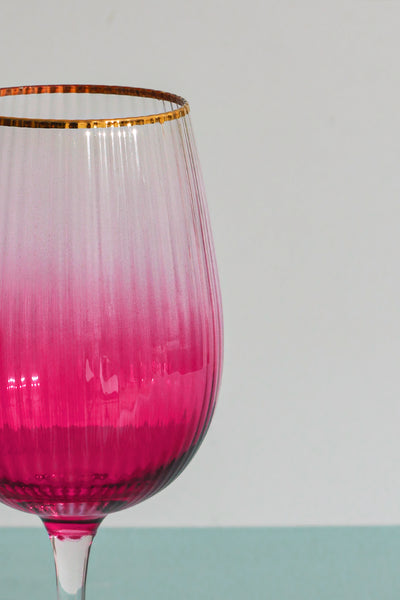 Set of 4 Monroe Ribbed Pink Ombre Wine Glasses