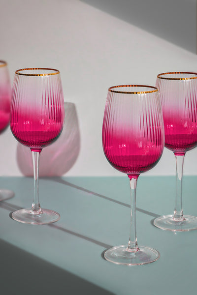 Set of 4 Monroe Ribbed Pink Ombre Wine Glasses