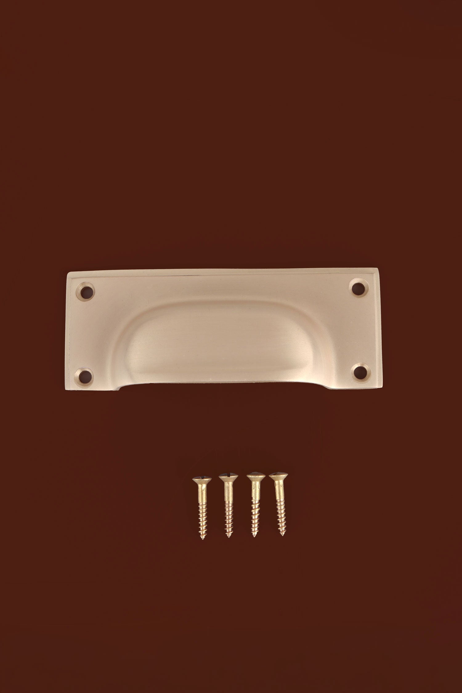 Square Plate cup pull in satin brass, lacquered finish