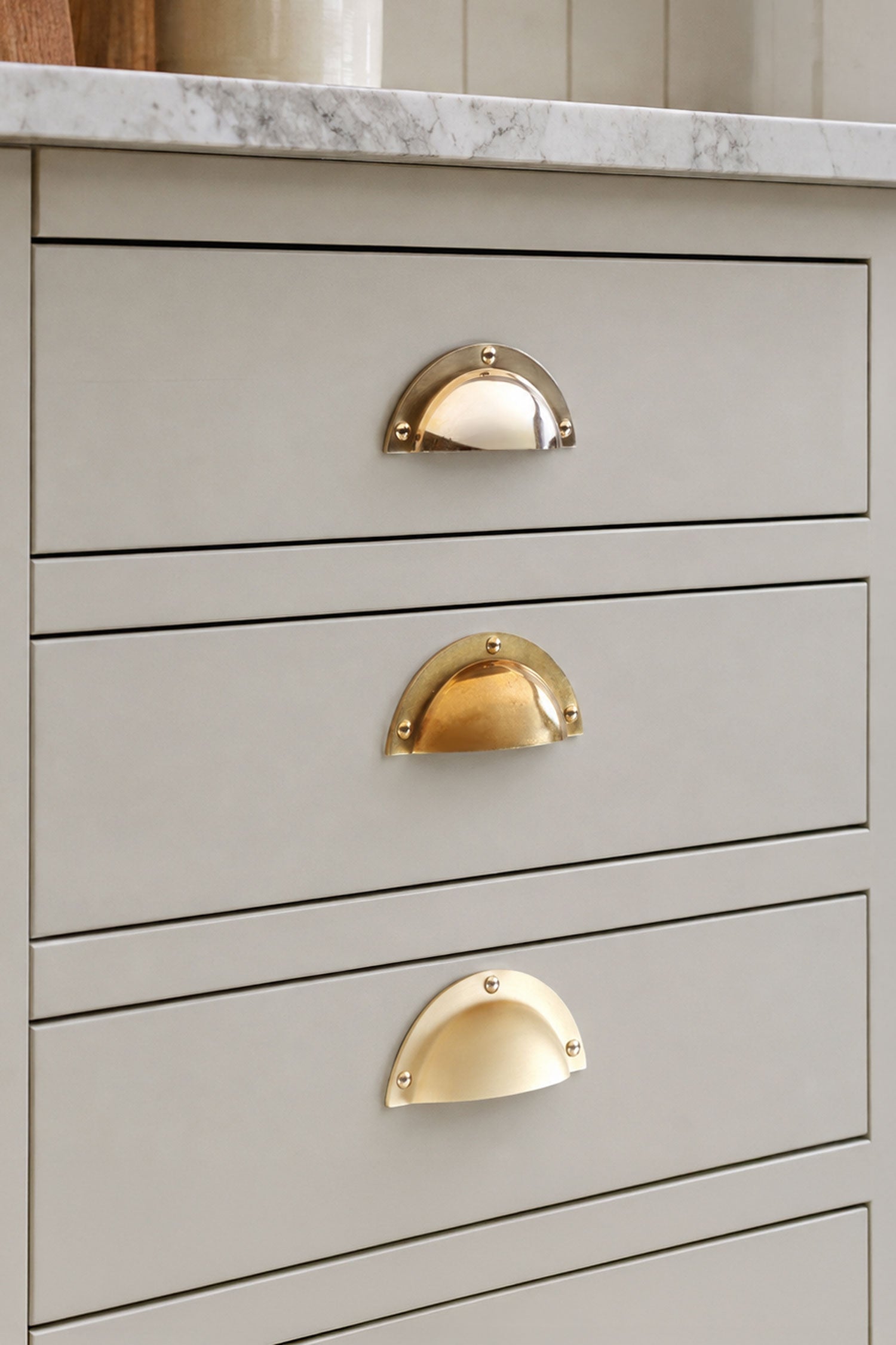 Three finishes of the Stepped Rim cup pull side by side