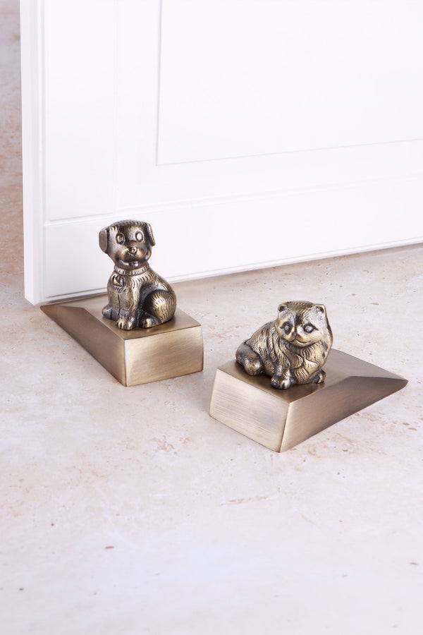 The Companion Collection Cat & Dog Antique Brass Finish Door Stopper