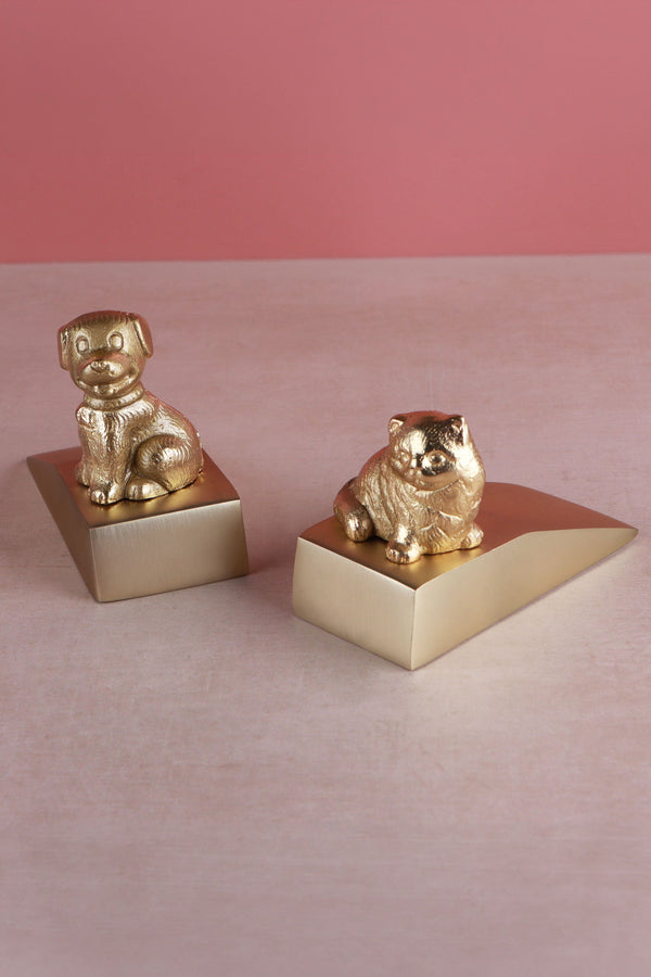 The Companion Collection Cat & Dog Polished Brass Finish Door Stopper