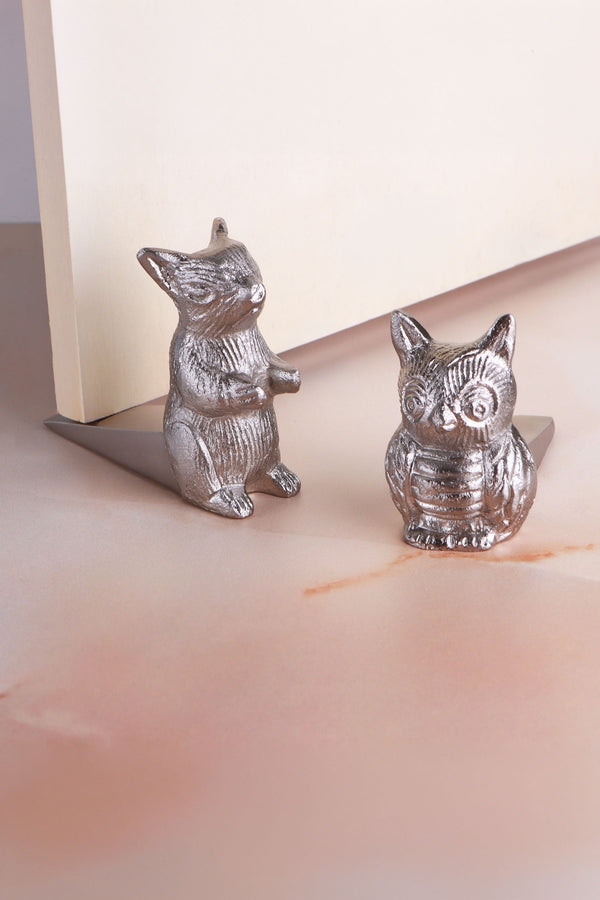 The Woodland Collection Owl & Squirrel Chrome Finish Door Stopper