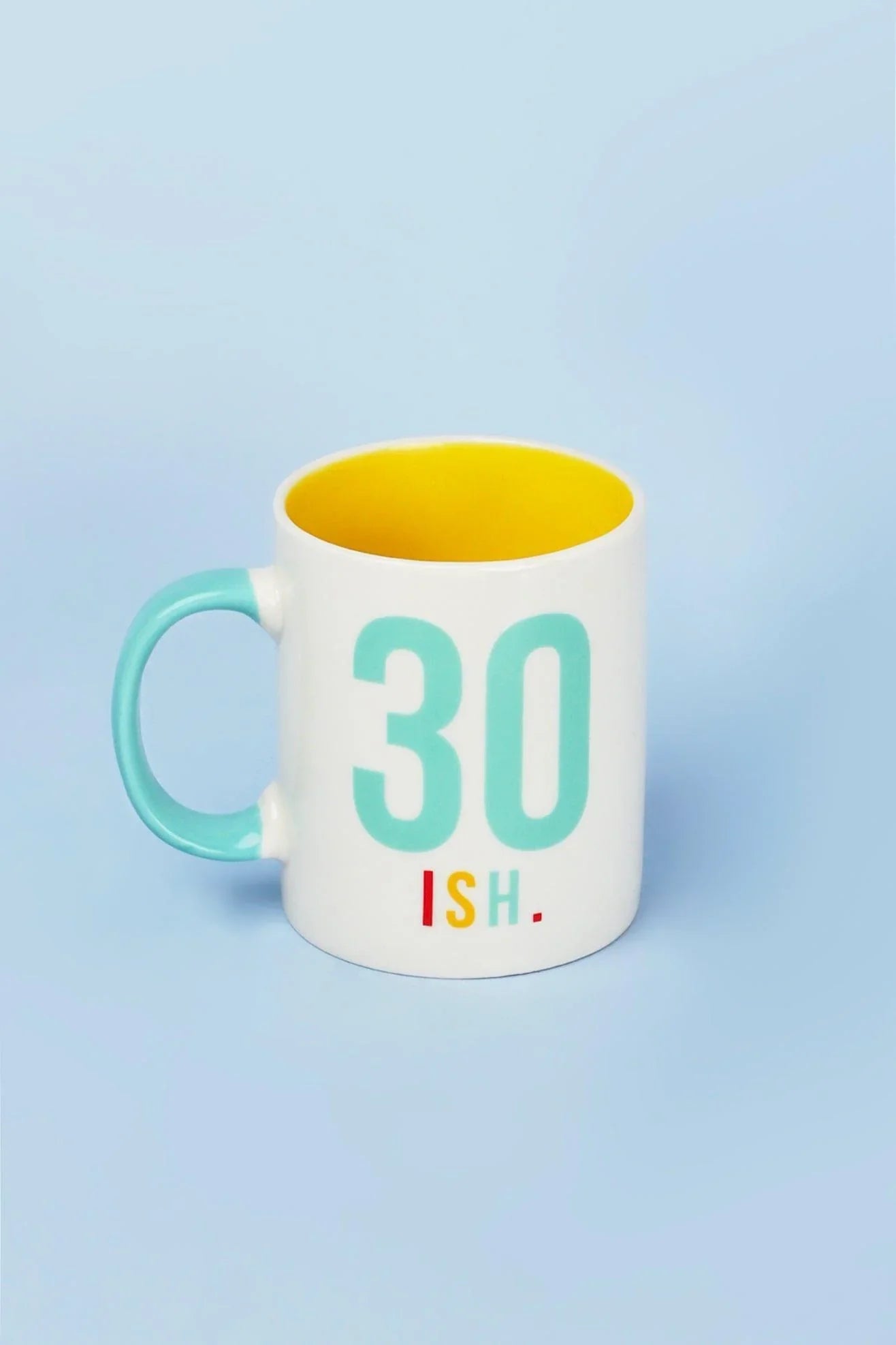 30ish Funny 30th Birthday Coffee Mug — close-up view, G Decor