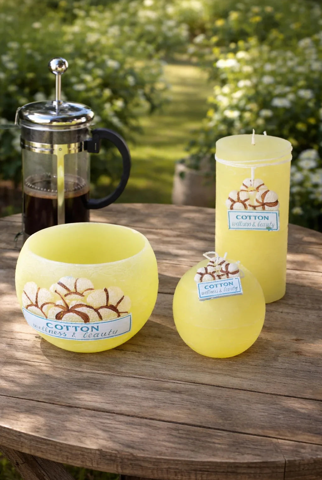 Cotton Wellness Scented Candle Collection in Pillar Ball and Lantern — G Decor