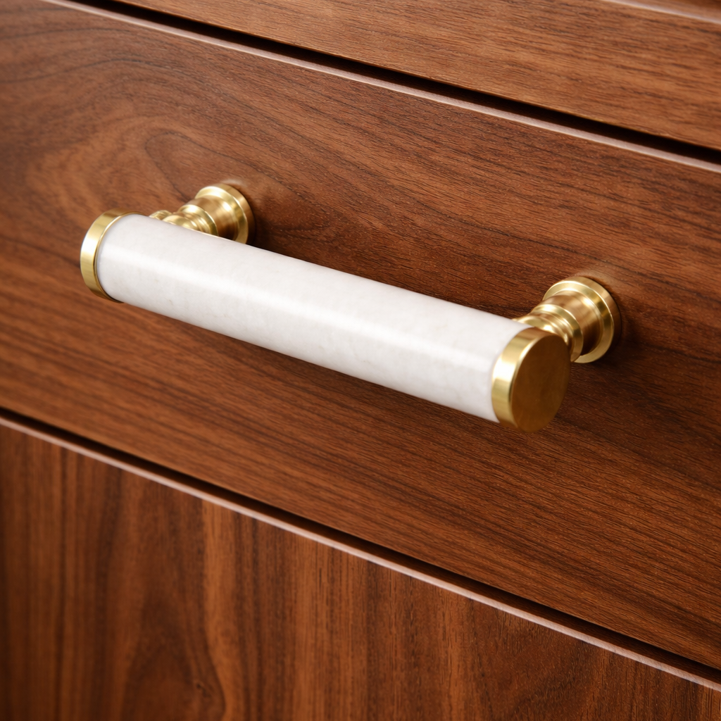 Bianca Estella Solid Marble & Brass Architectural Cabinet Pull Handle