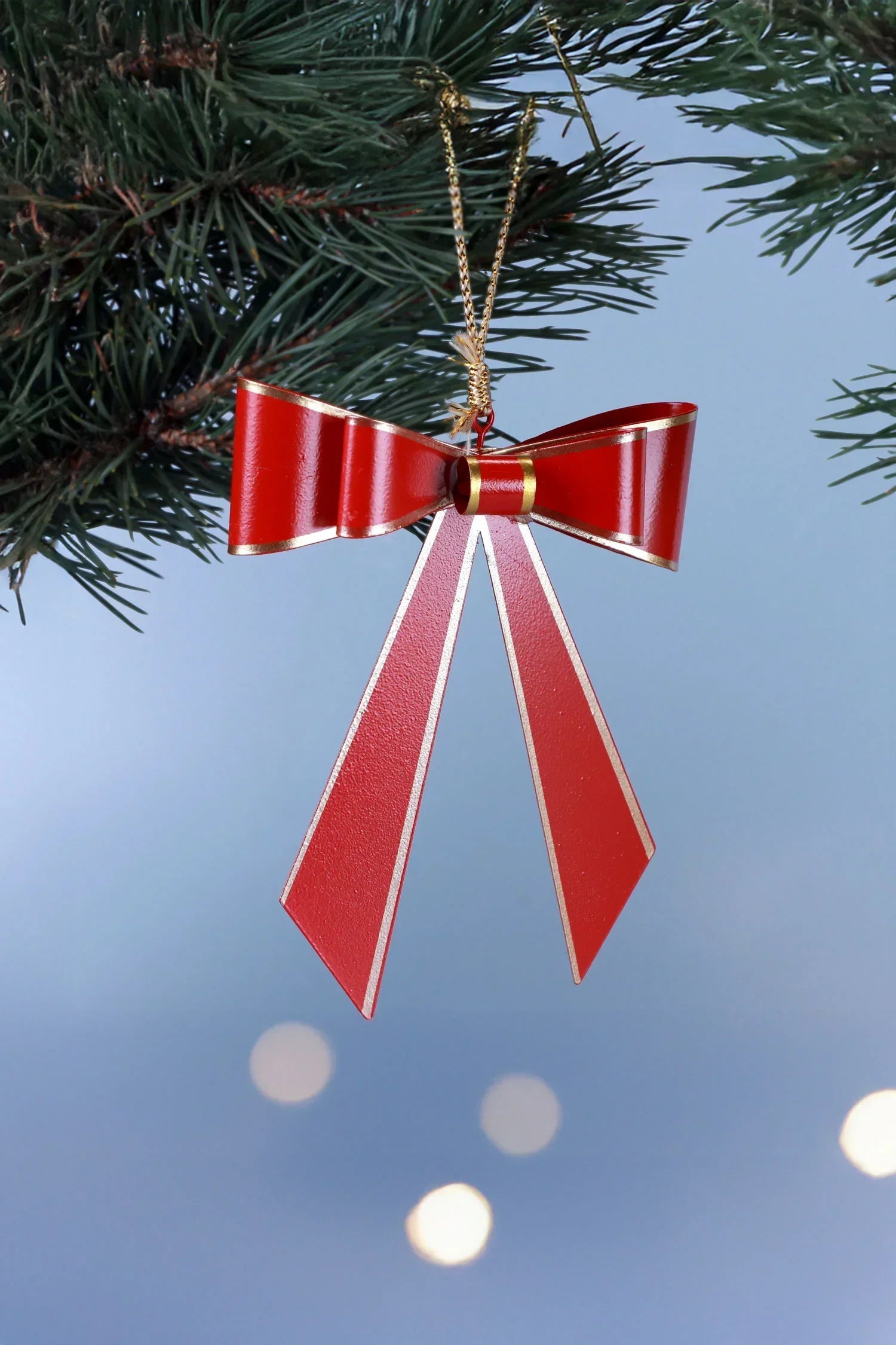 Red Christmas Bow Hanging Decoration with Gold Trim — alternate view, G Decor