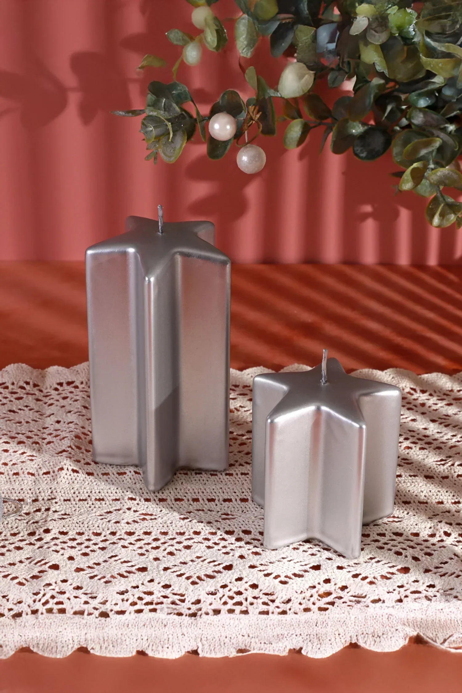 Twinkle Star Silver Decorative Centrepiece Candle — close-up view, G Decor