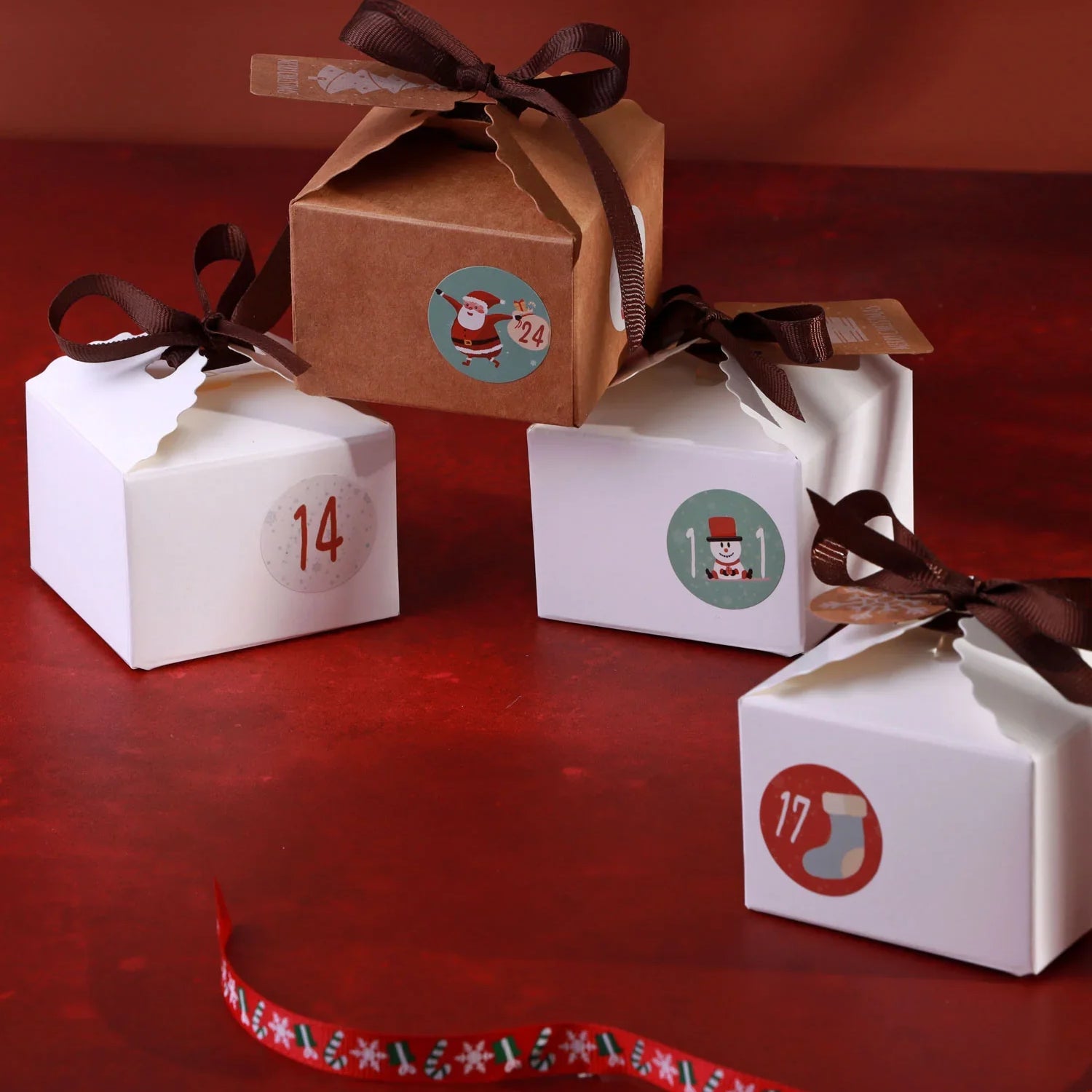 Eco-Friendly 24 Holiday Ribbon Gift Boxes Elegant DIY Advent Countdown Christmas Set