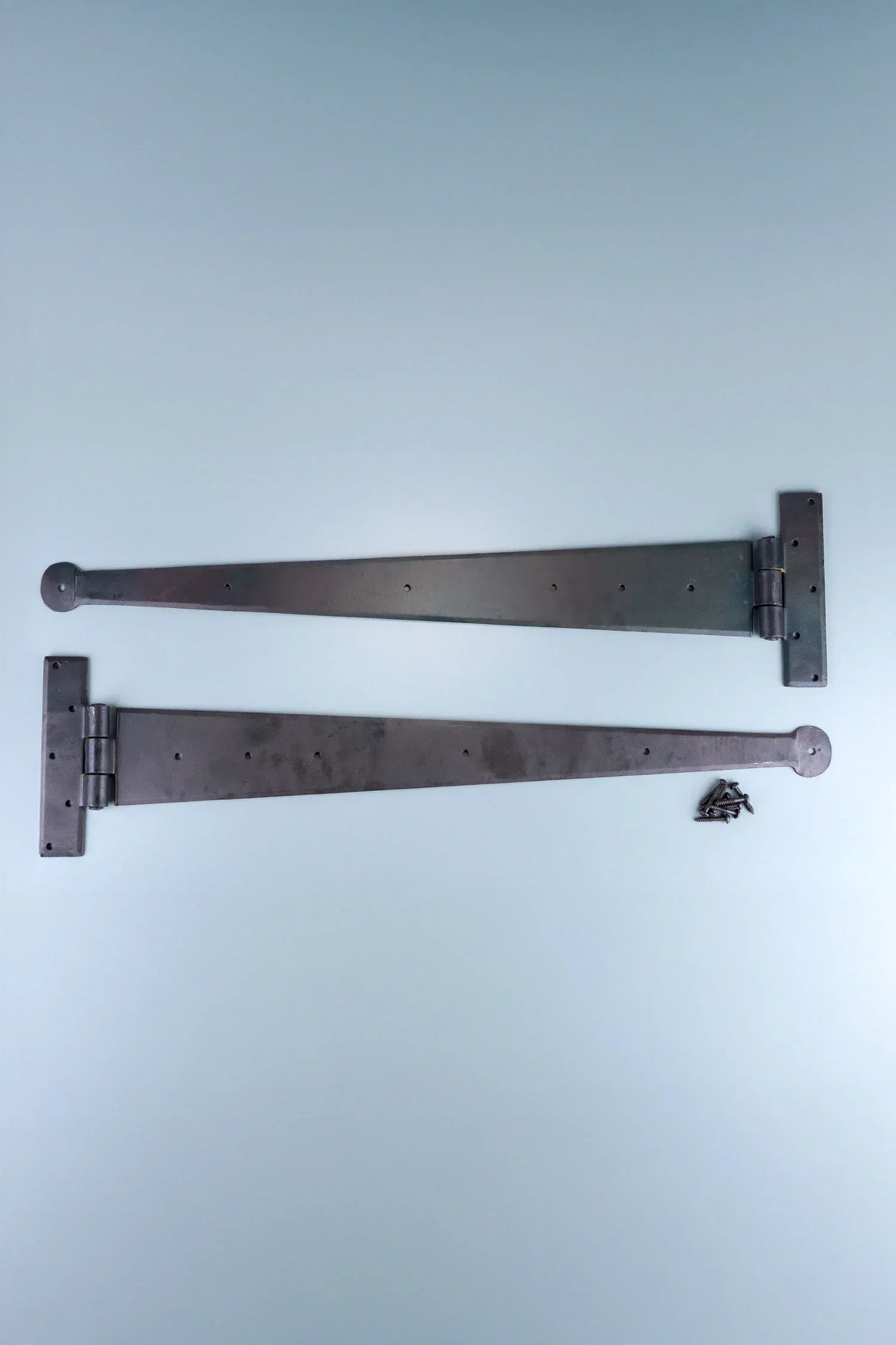 Pair of black metal strap hinges with screws, ideal home hardware from G Decor