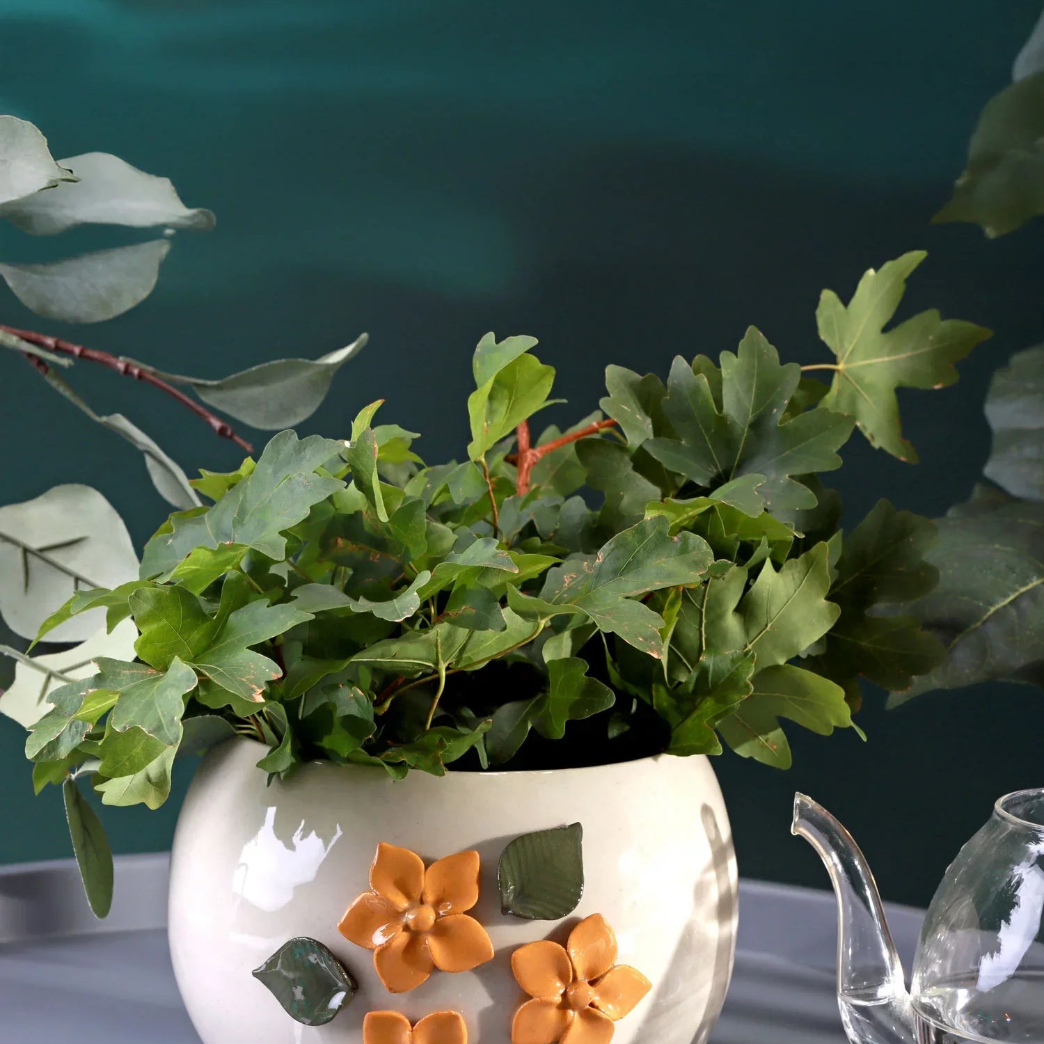 Floral Ceramic Planter Line Handcrafted Decorative Pot with 3D Sand Yellow Flower Design