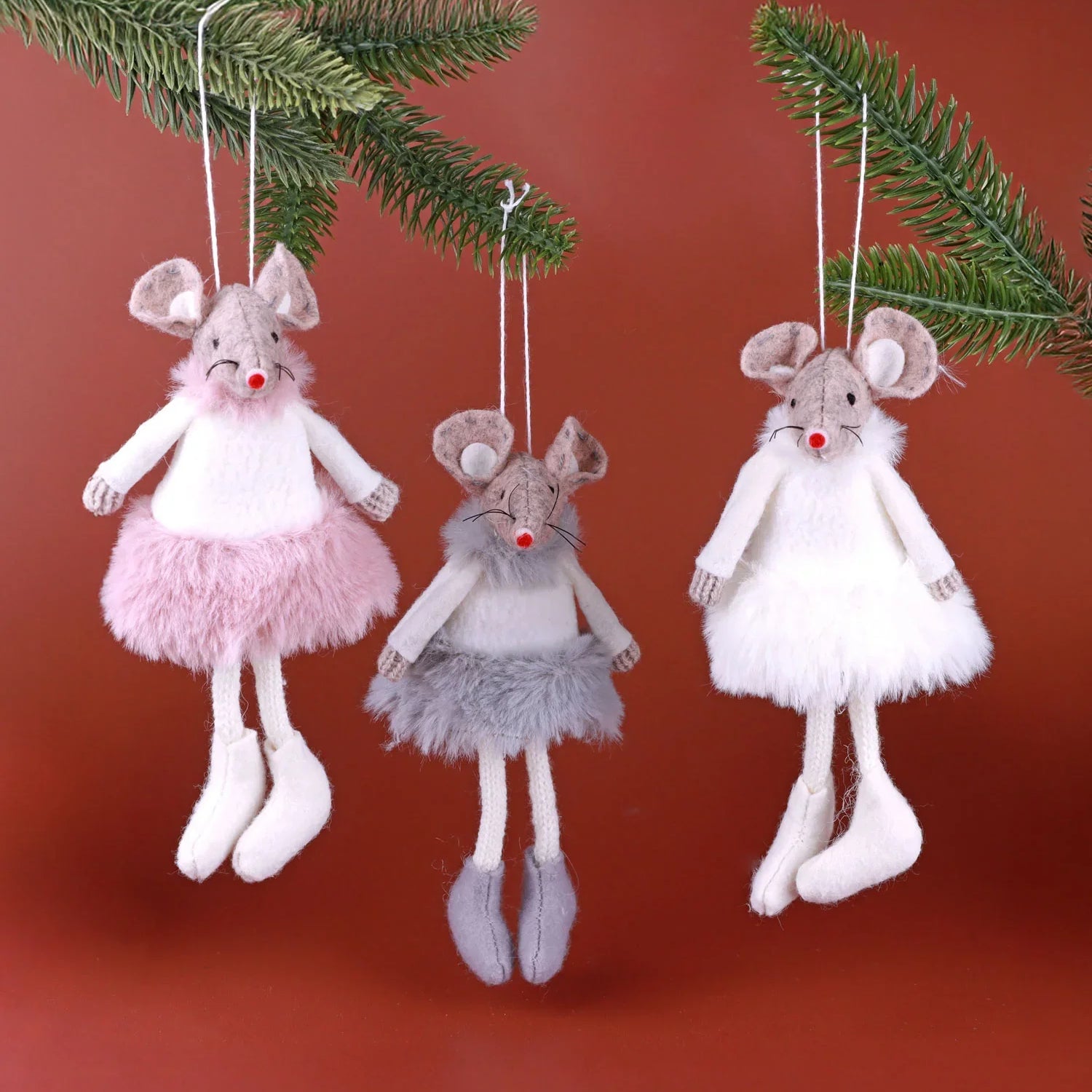 All Fashion Mice Besties Hanging Christmas Ornaments Fluffy Outfit Felt Decorations