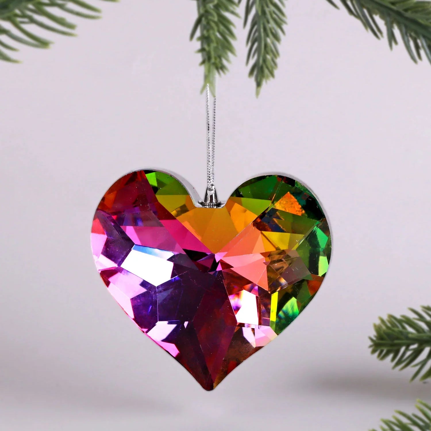 Large Faceted Crystal Glass Heart Hanging Decoration Reflective Hanging Ornament