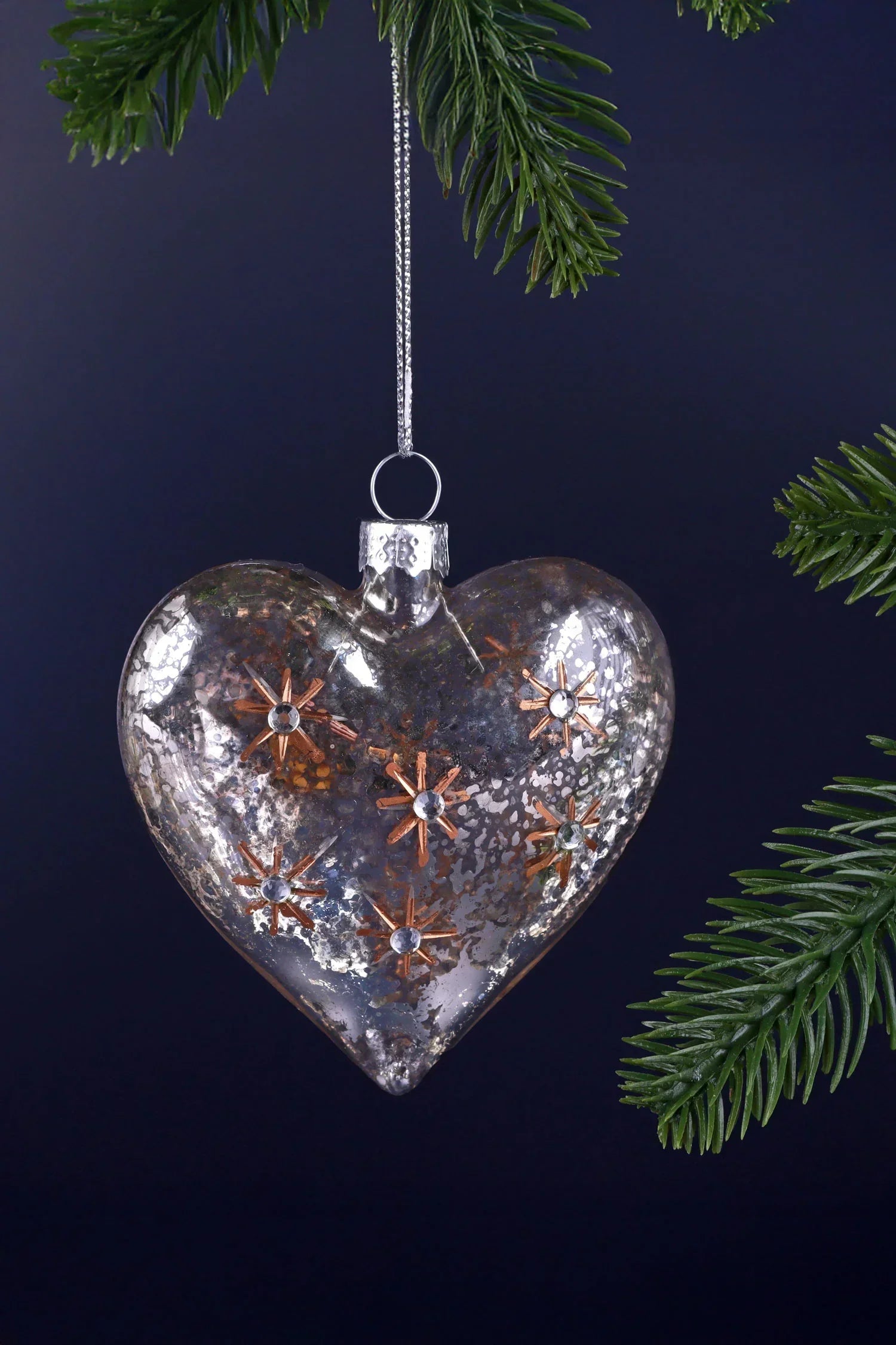 Starlit Heart Mercury Glass Christmas Bauble in Vintage Silver and Gold — G Decor