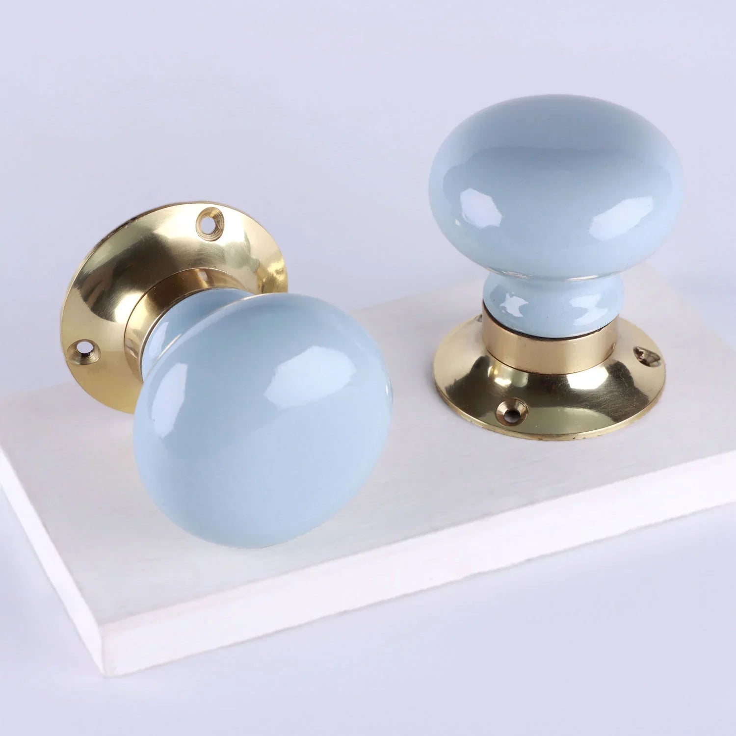 The Brassworks Edit Light Grey Set of Handcrafted Ceramic Porcelain Mortice Door Handles, Internal Turning Knobs for Bedroom & Room Doors with Solid Brass Finish