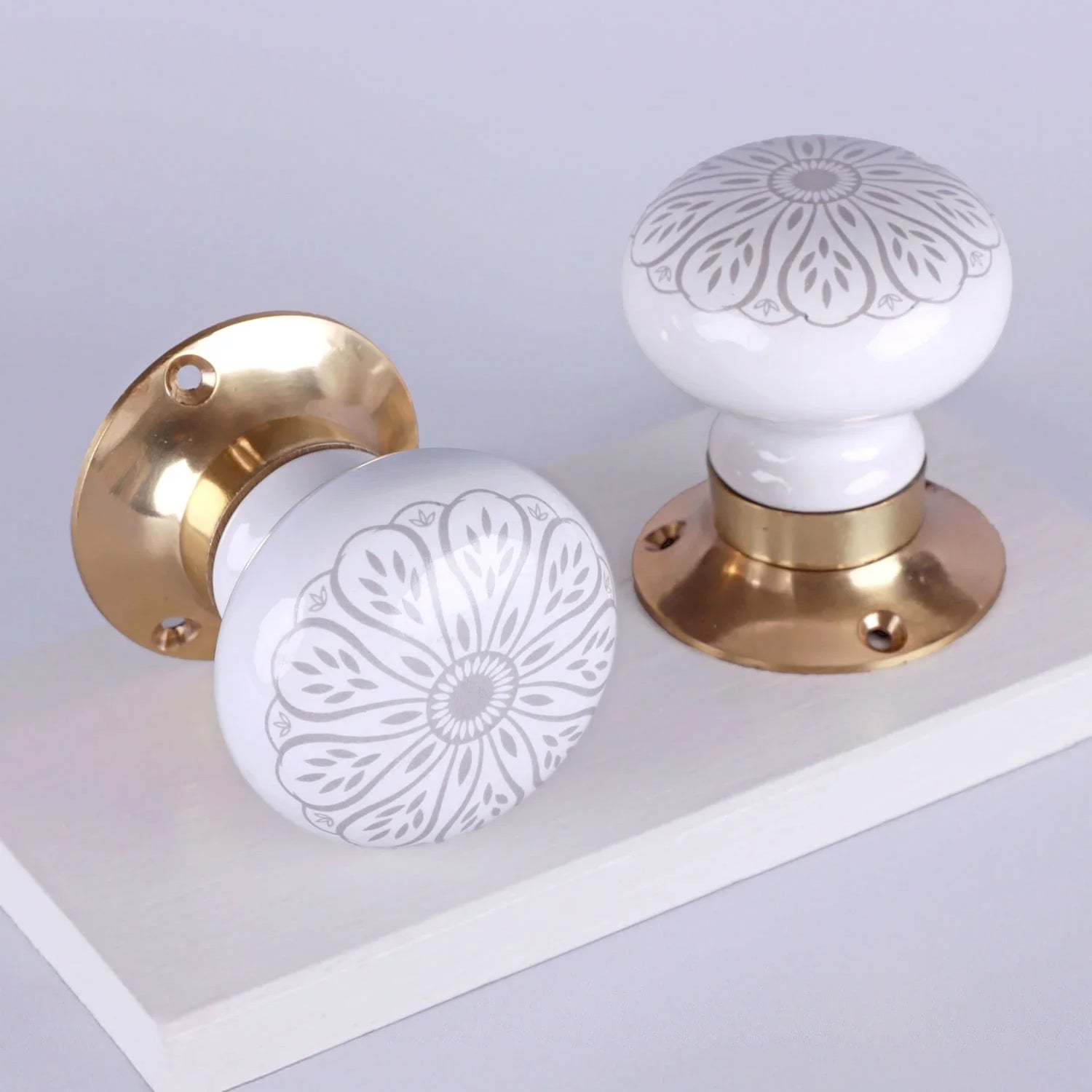 Success Set of Handcrafted Ceramic Porcelain Mortice Door Handles, Internal Turning Knobs for Bedroom & Room Doors with Solid Brass Finish