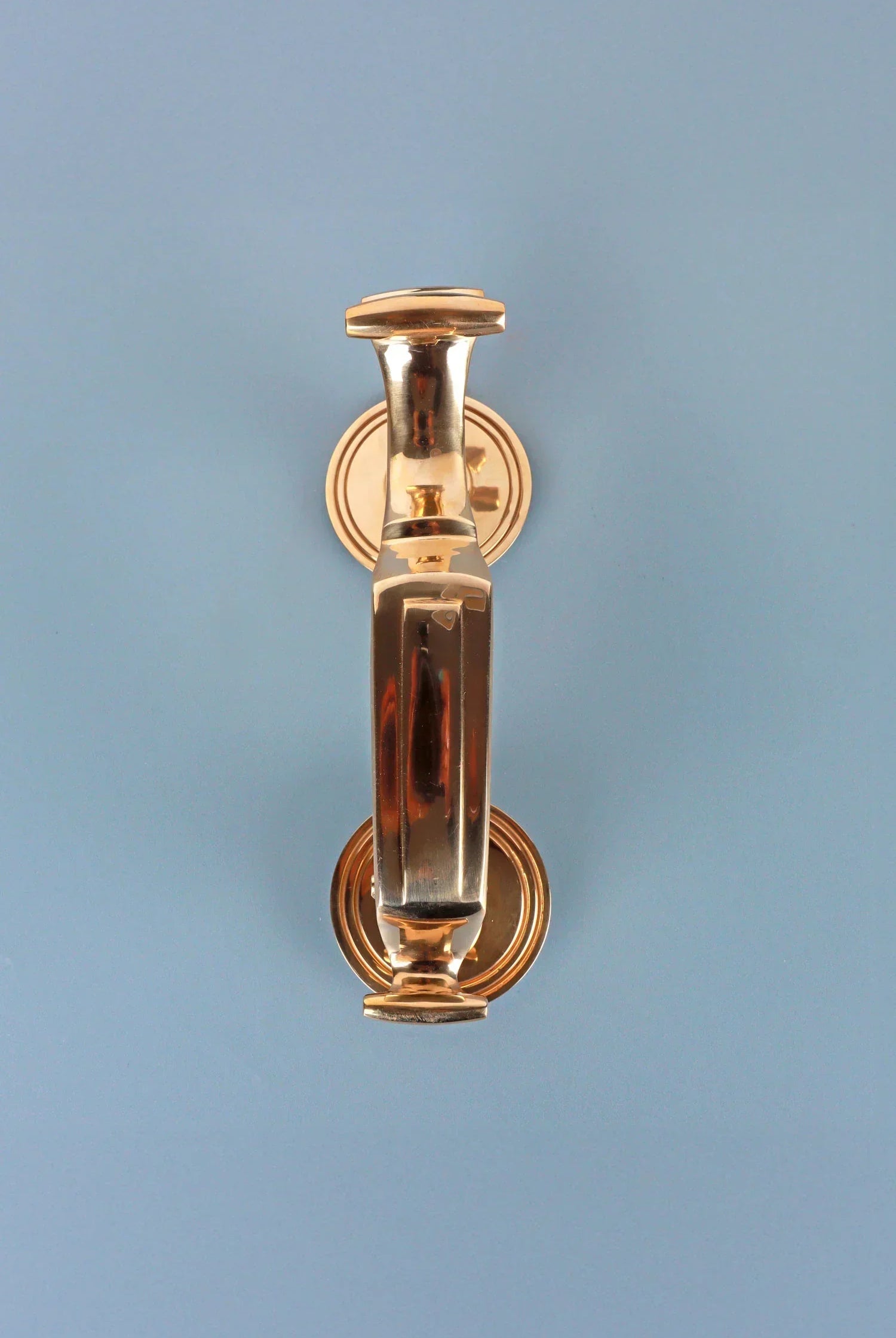 Luxury gold door knocker on light blue background, G Decor hardware home décor