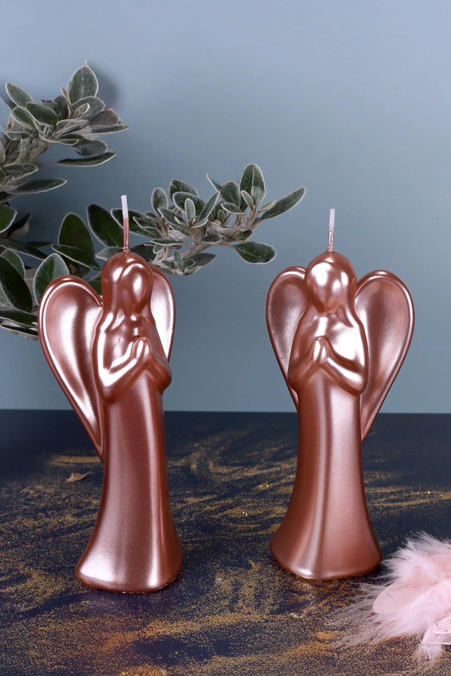 Celestielle Pair of Rose Gold Sculptural Angel Candles — G Decor