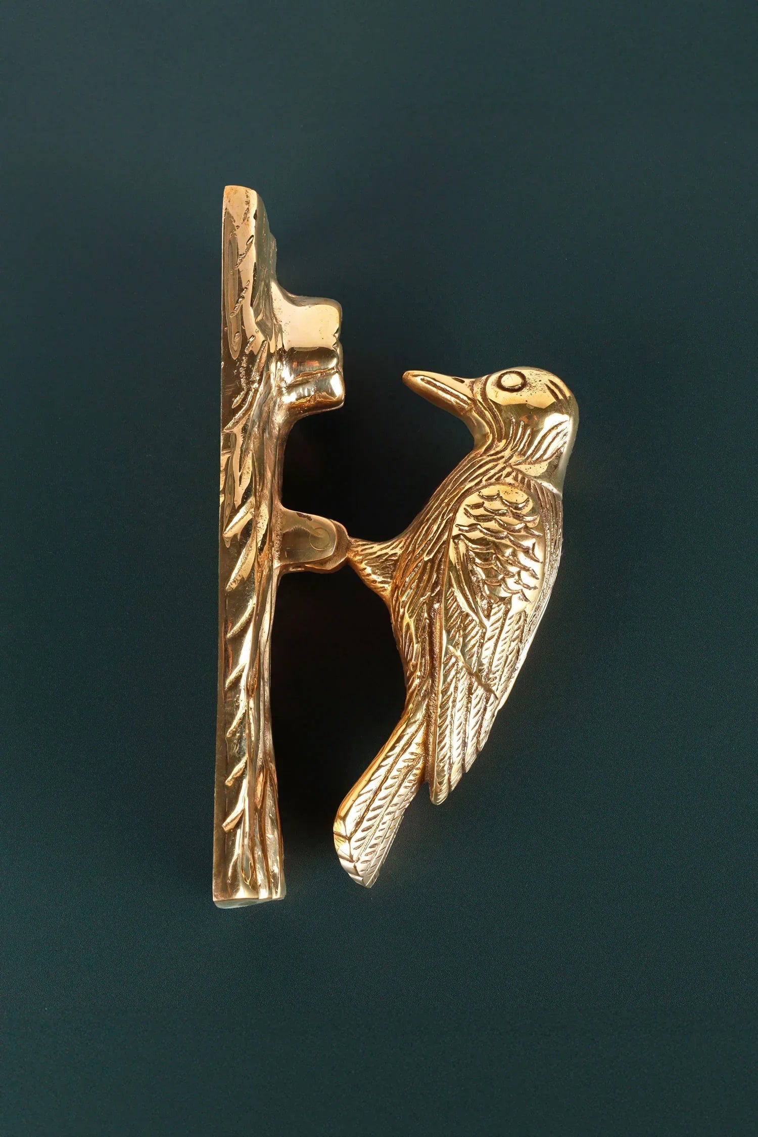 Woodpecker Polished Brass Door Knocker — alternate view, G Decor