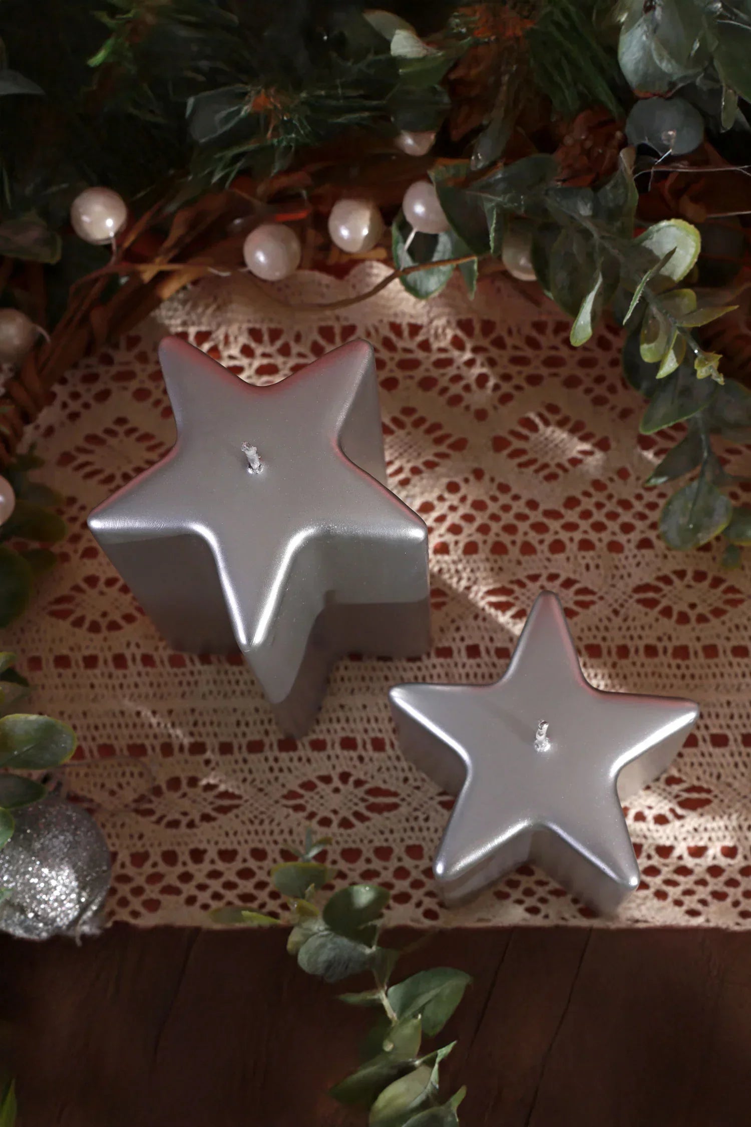 Twinkle Star Silver Decorative Centrepiece Candle — alternate view, G Decor