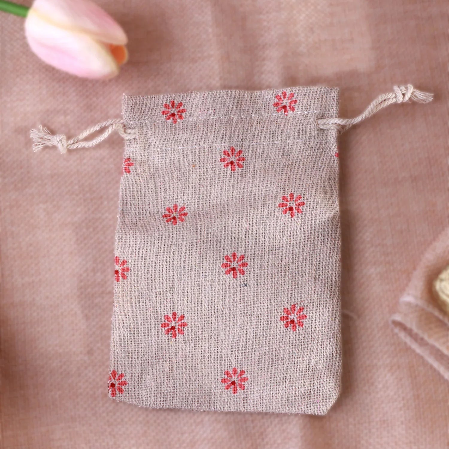 Set of 2 or 5 Linen Gift Bags Blossom Reusable Favour Pouches for Small Gifts & Treats