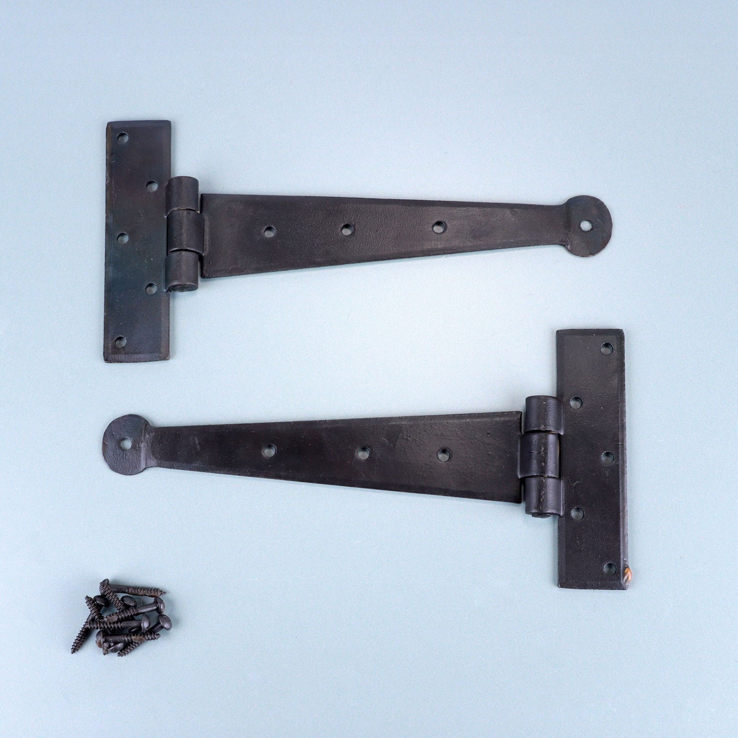 Pair of 9″, 12″ or 24″ Hand Forged Conbase T Hinges Beeswax Finish
