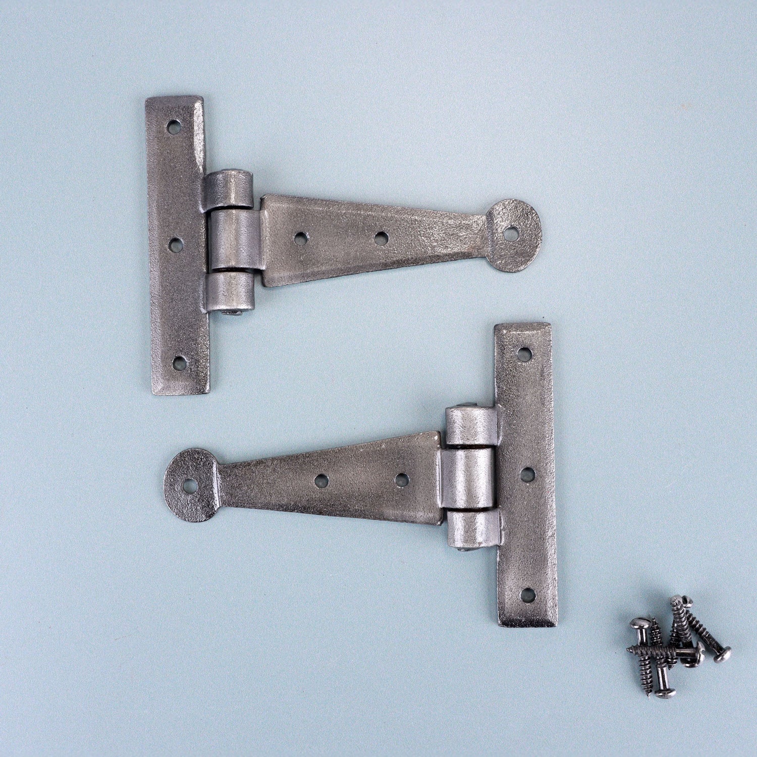 Pair of 4″ or 6″ Hand Forged Coinbase T Hinges Pewter Finish