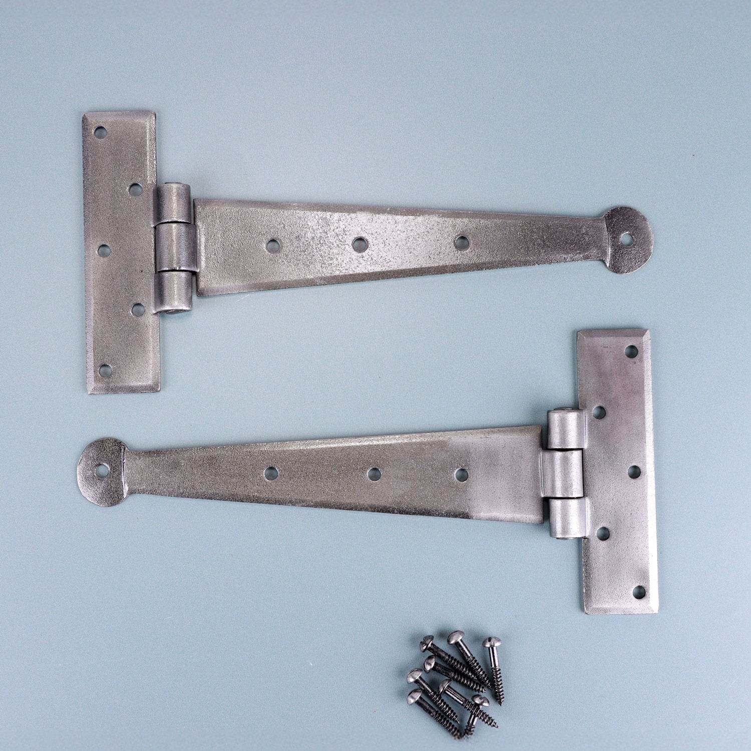 Pair of 9″ or 12″ Hand Forged Coinbase T Hinges Pewter Finish