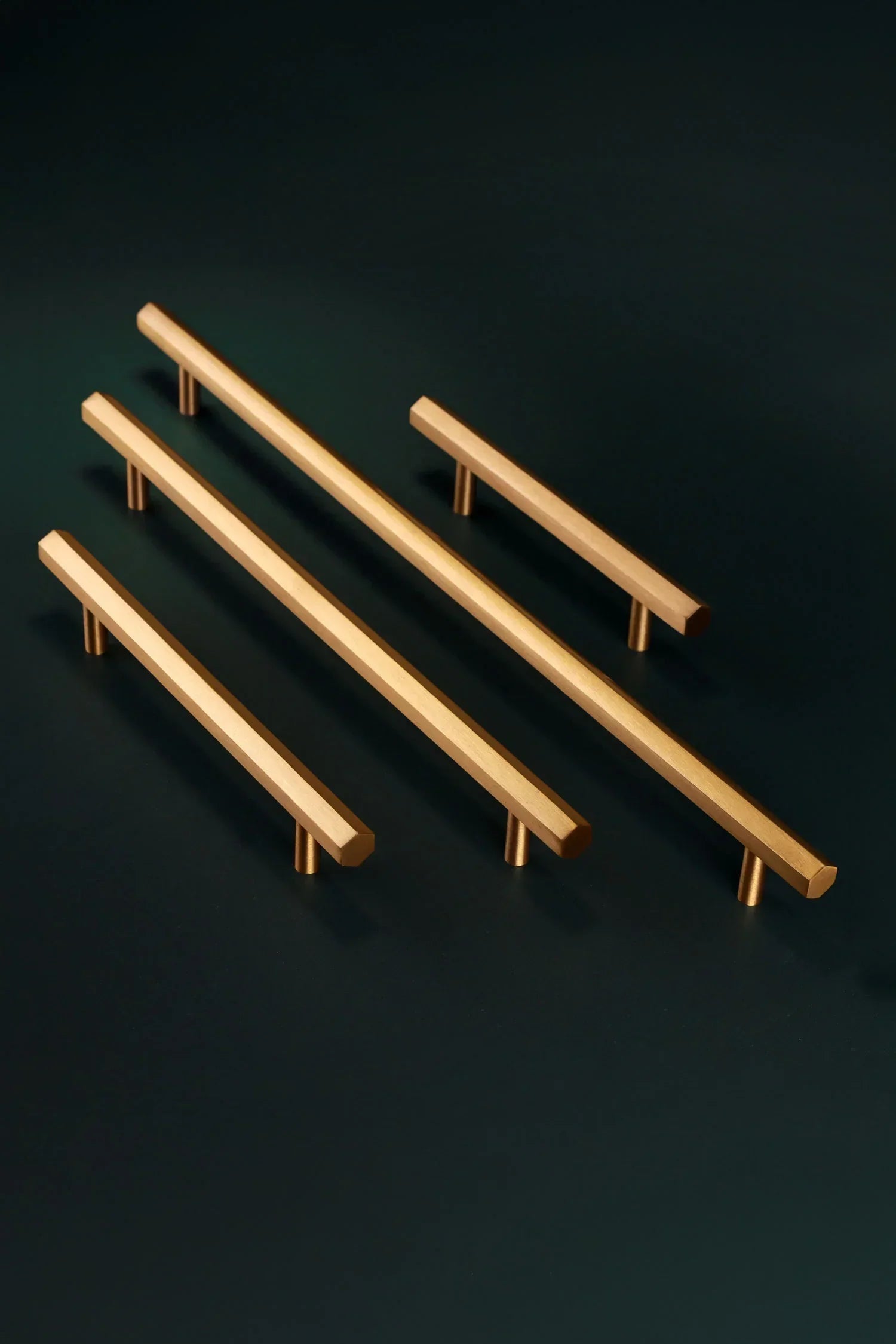 Belgravia Hexagonal Brass Bar Pull Handle in Satin Brass — close-up view, G Decor