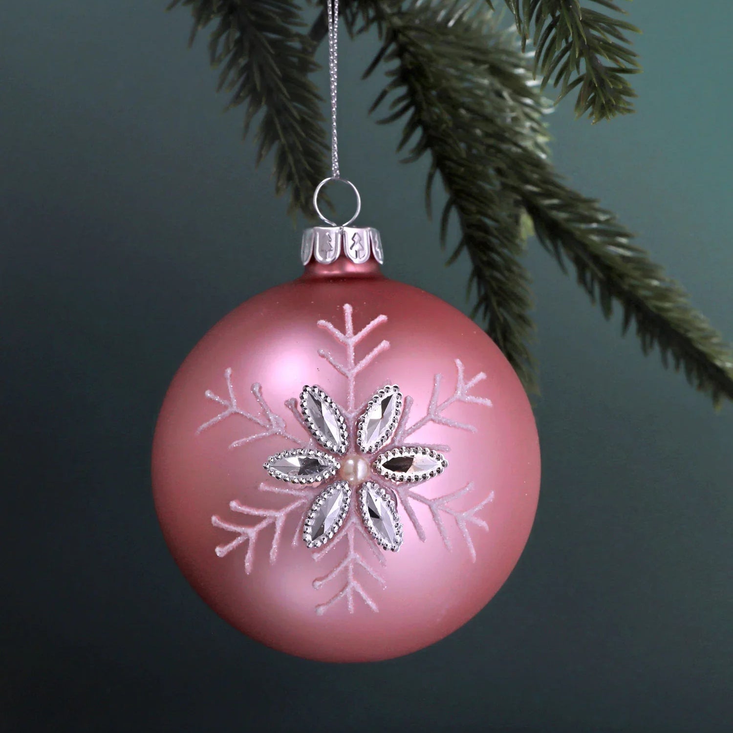 Glass Blush Snowflake & Pink–Silver Ombré Tree Baubles Sparkle Christmas Ornaments
