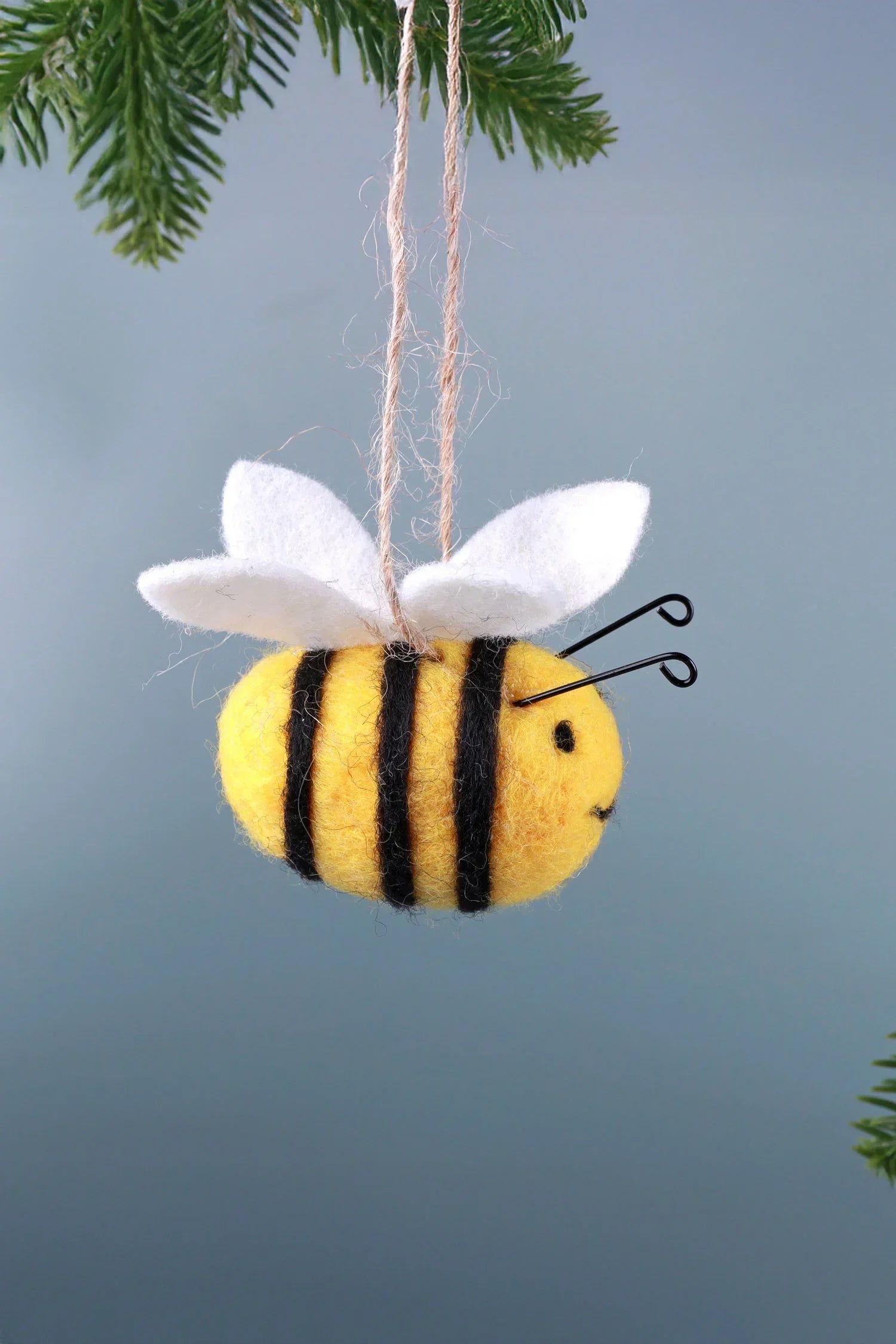 Handcrafted Queen Buzzy Bee Felt Christmas Tree Ornament — close-up view, G Decor
