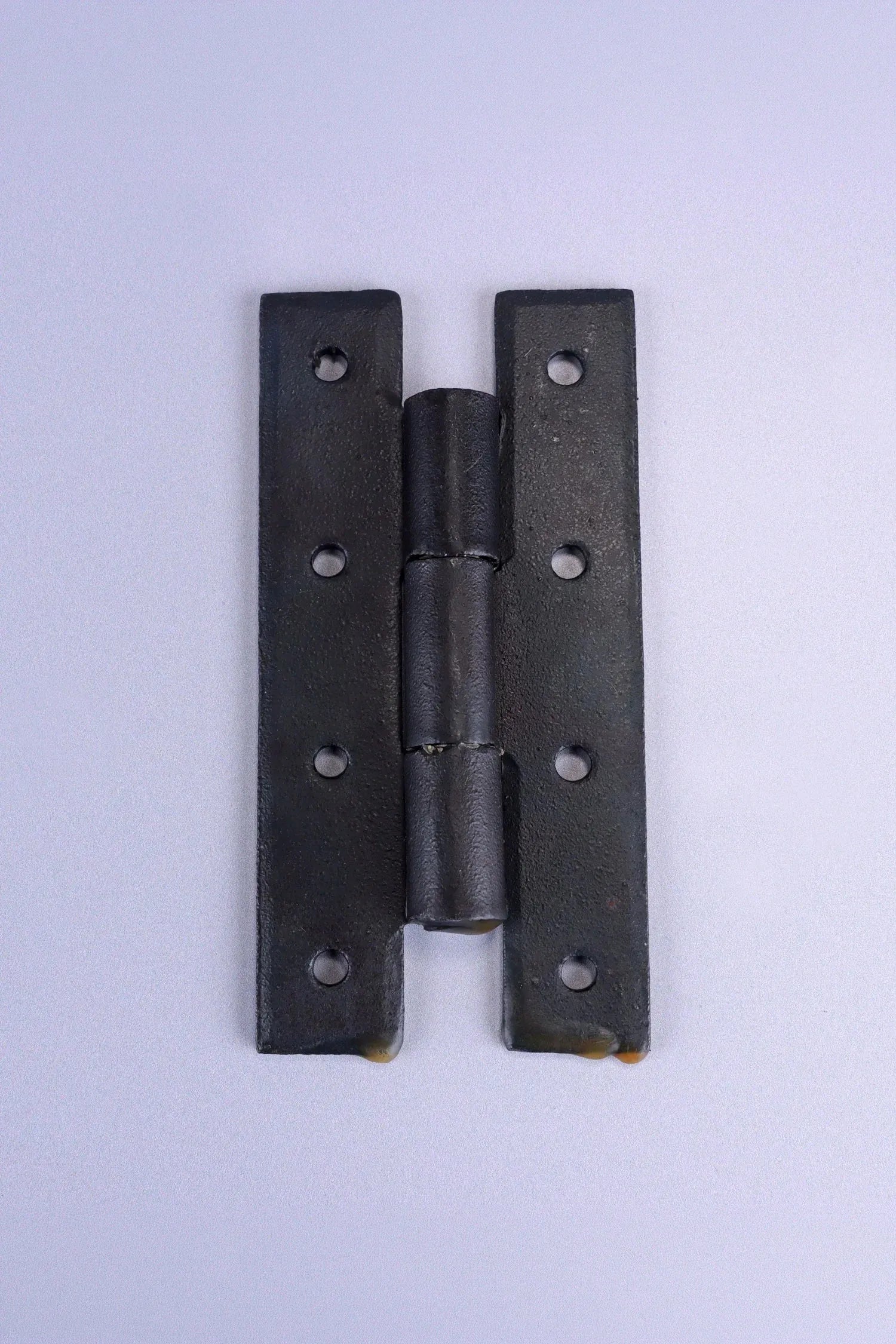 Pair of Hand-Forged Iron H Hinges, Beeswax — close-up view, G Decor