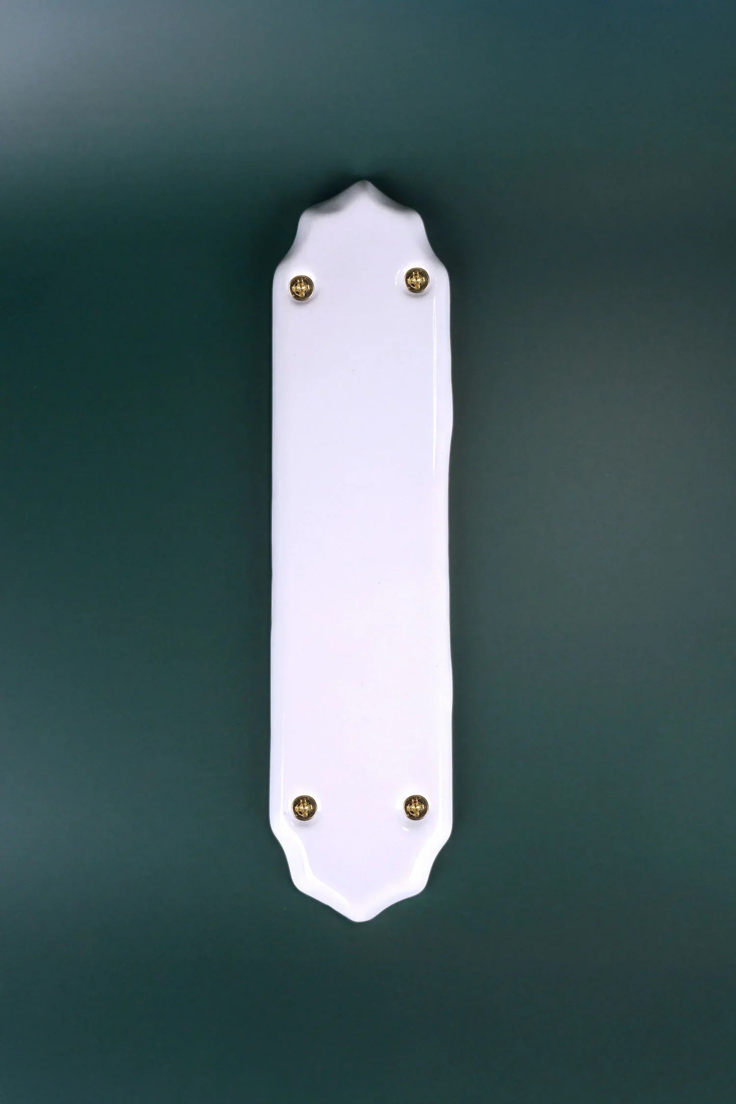 Classic White Ceramic Door Finger Push Plate with Brass Fixings — close-up view, G Decor