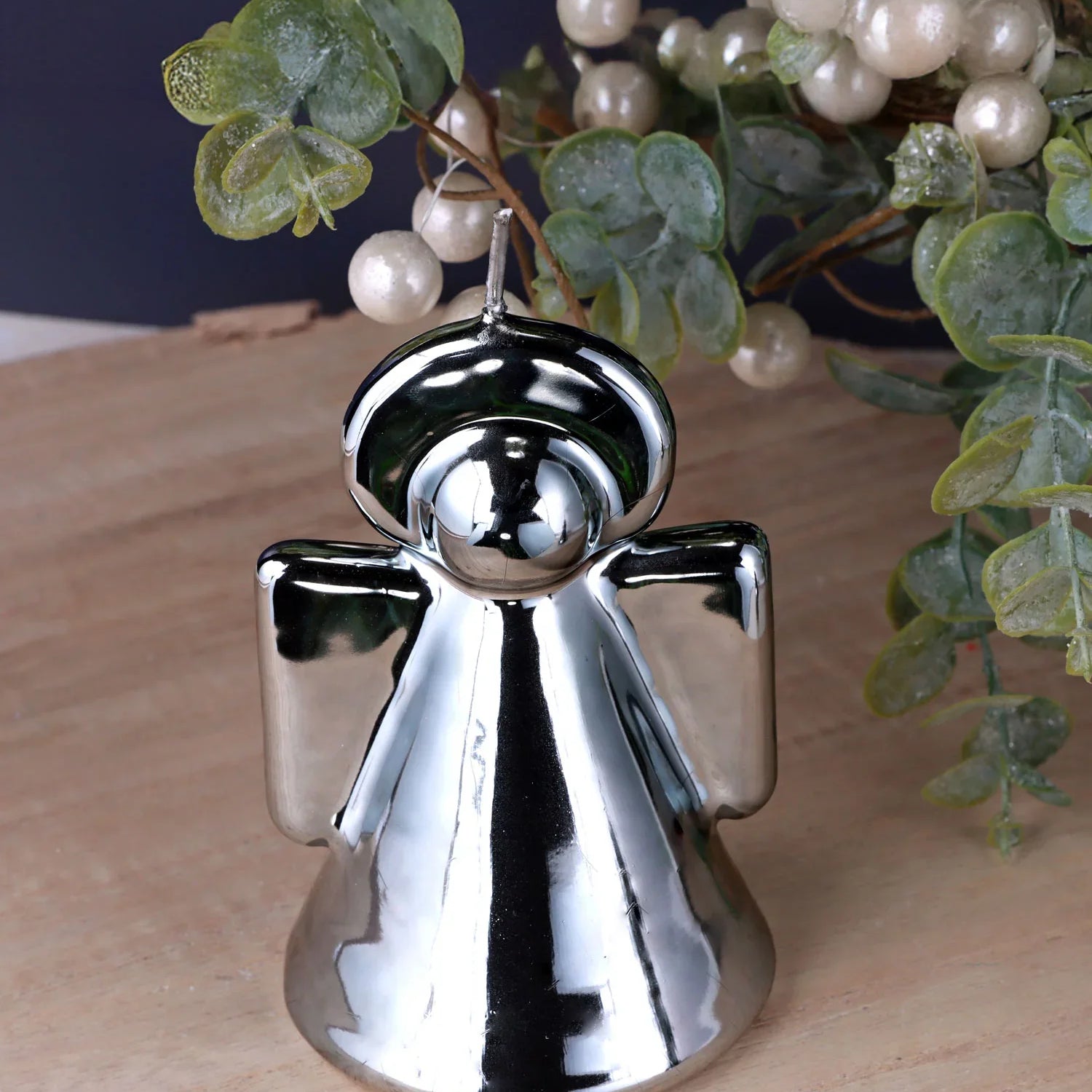 Mirror-Effect Limited Edition Silver Angel Candle Sculpted Festive Figure in Glass-Like Finish