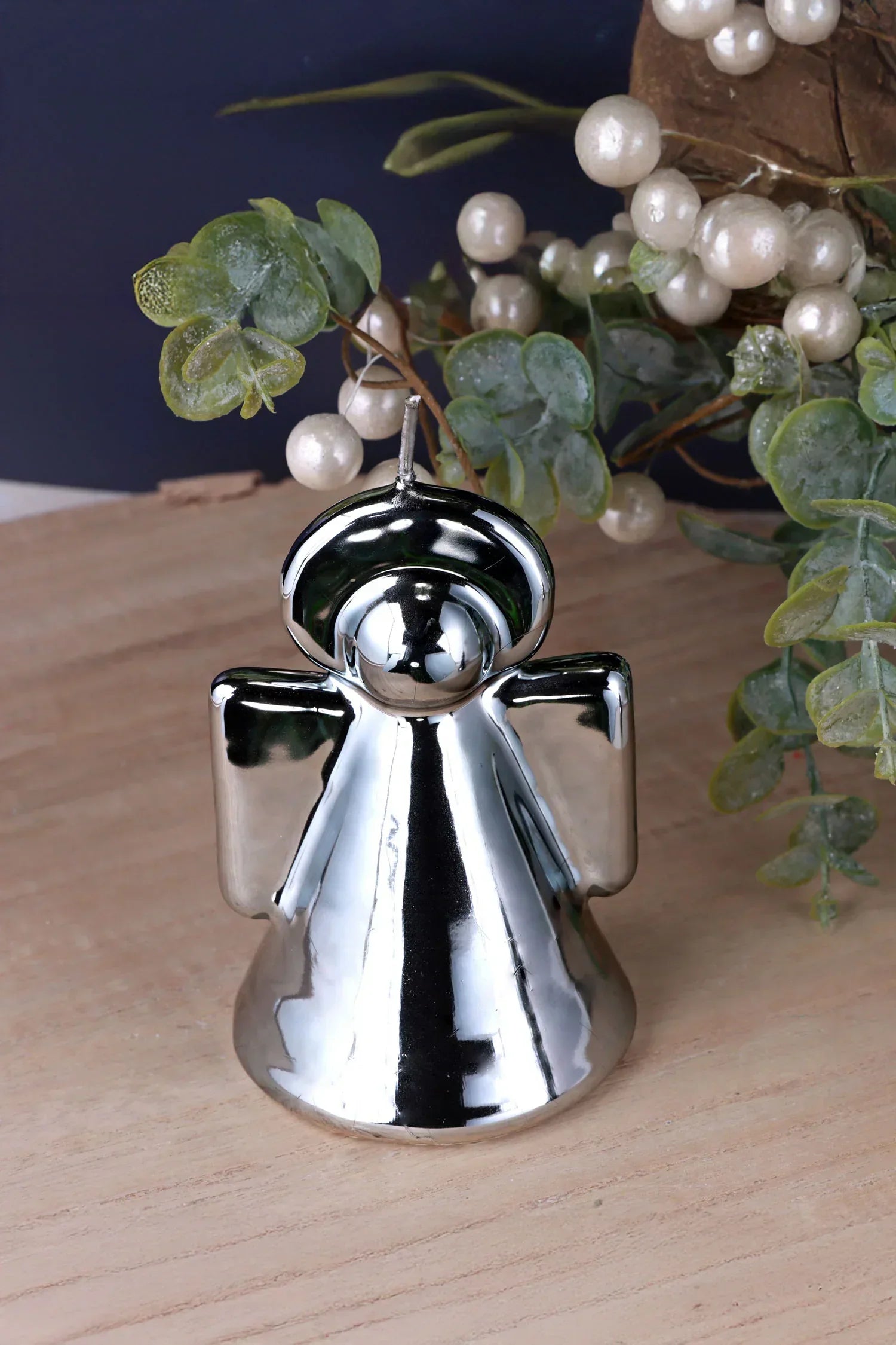 Mirror Glass Silver Angel Sculptural Candle — lifestyle view, G Decor