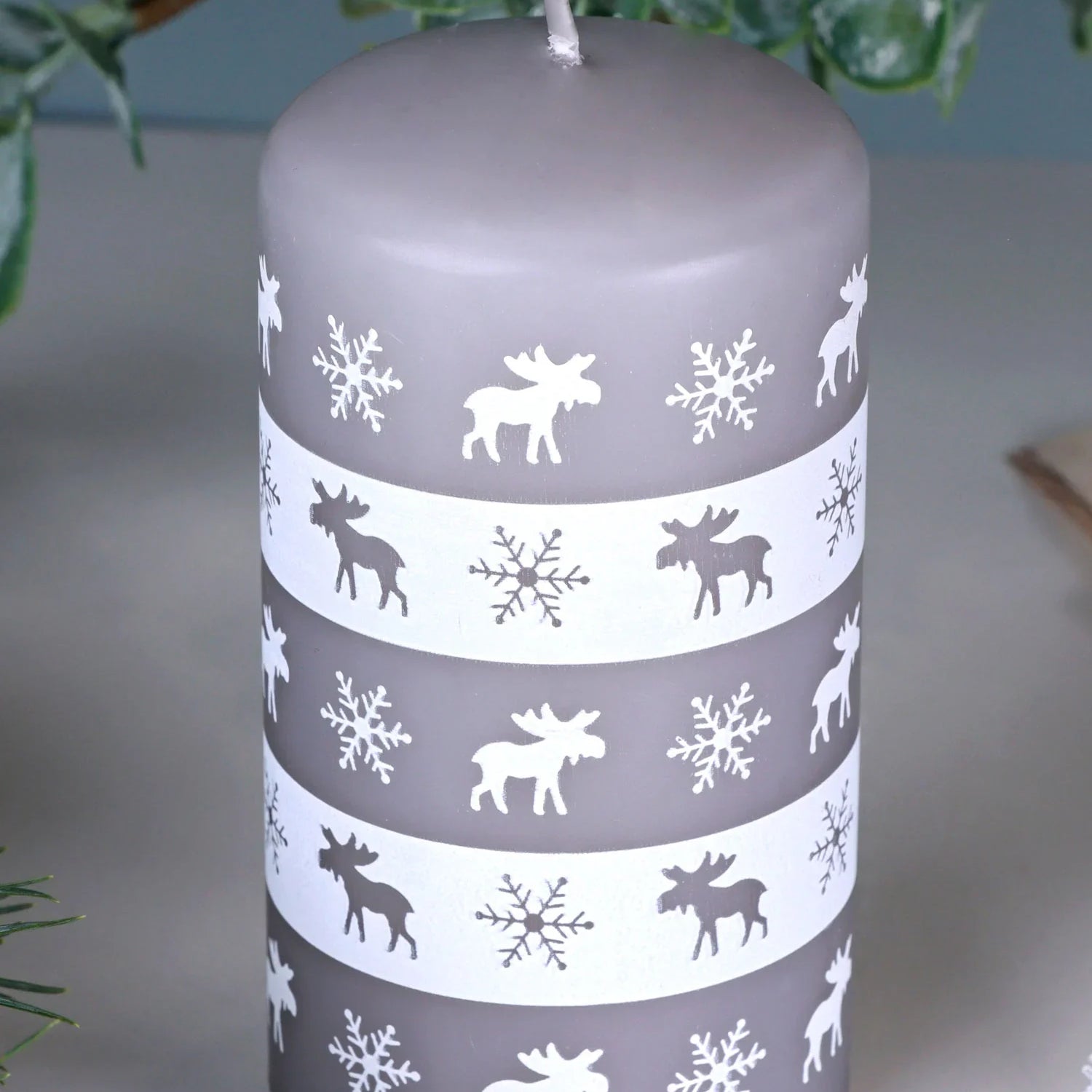 Nordhavn Grey Reindeer Pillar Candle Nordic Winter Lodge Décor in Small or Large Size