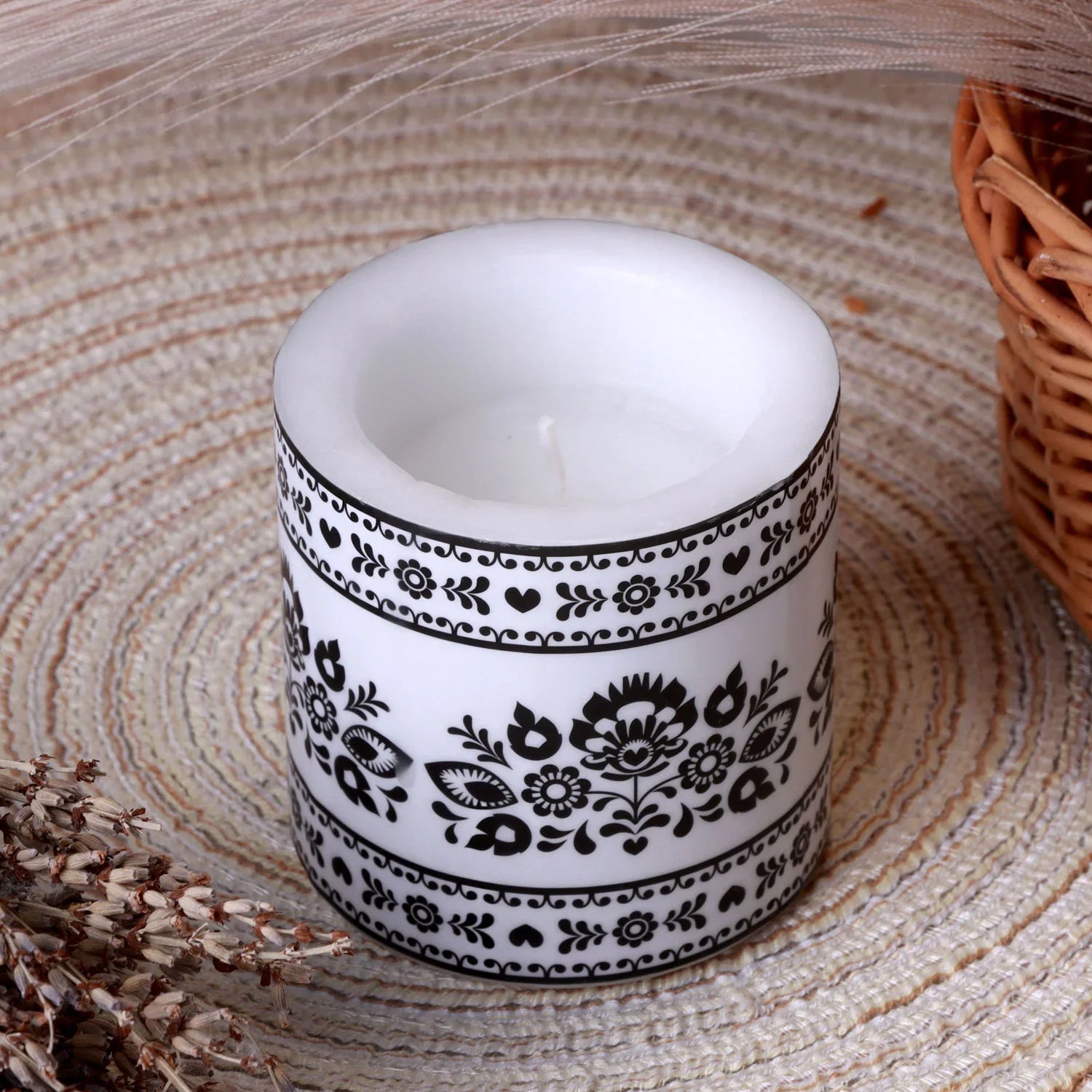 Folklight Floral Glow Candle Hand-Finished Wax Lantern With Illuminated Pattern Effect