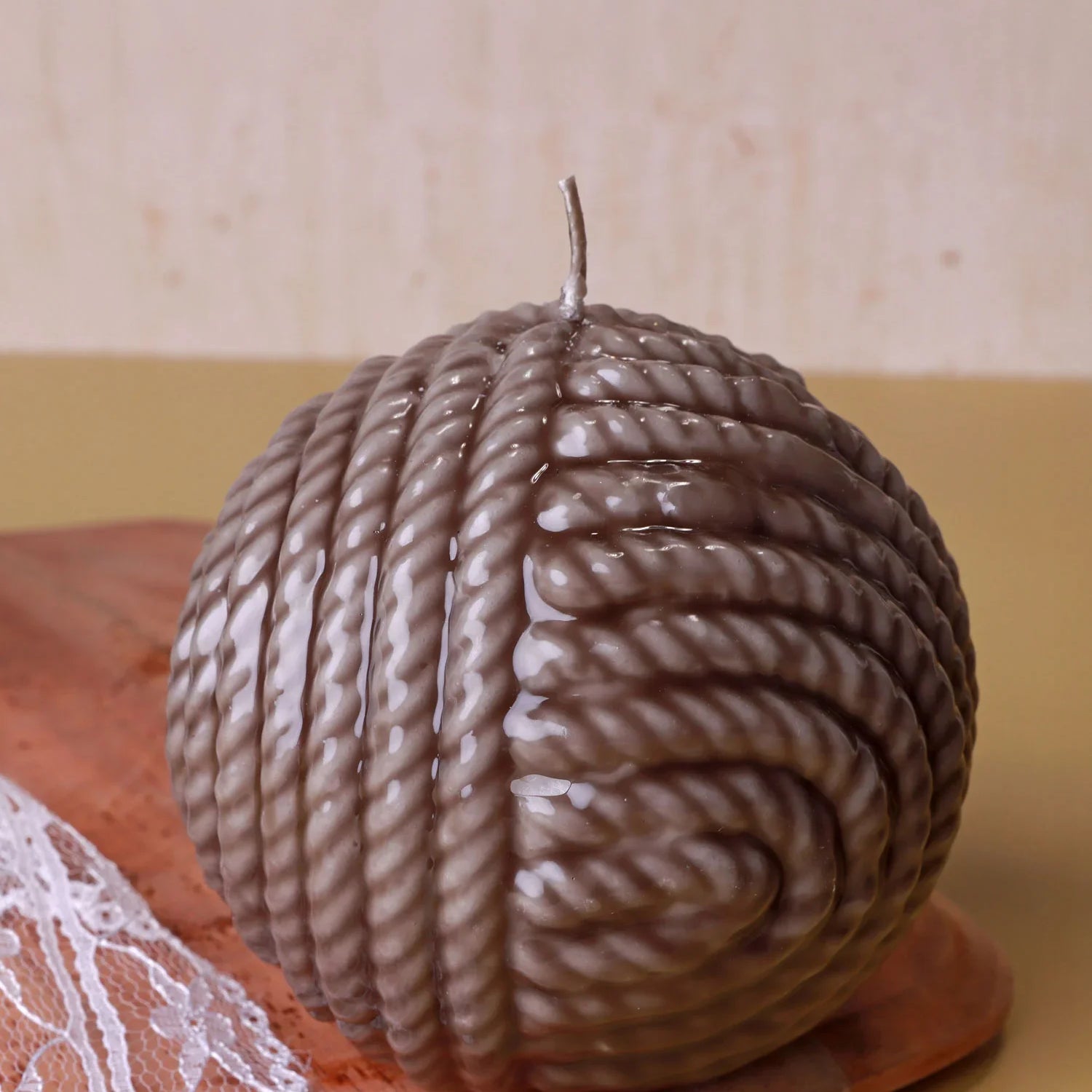 Grande Ripple Sphere Wool Candle Large Textured Wax Sculpture with Hand-Finished Detail
