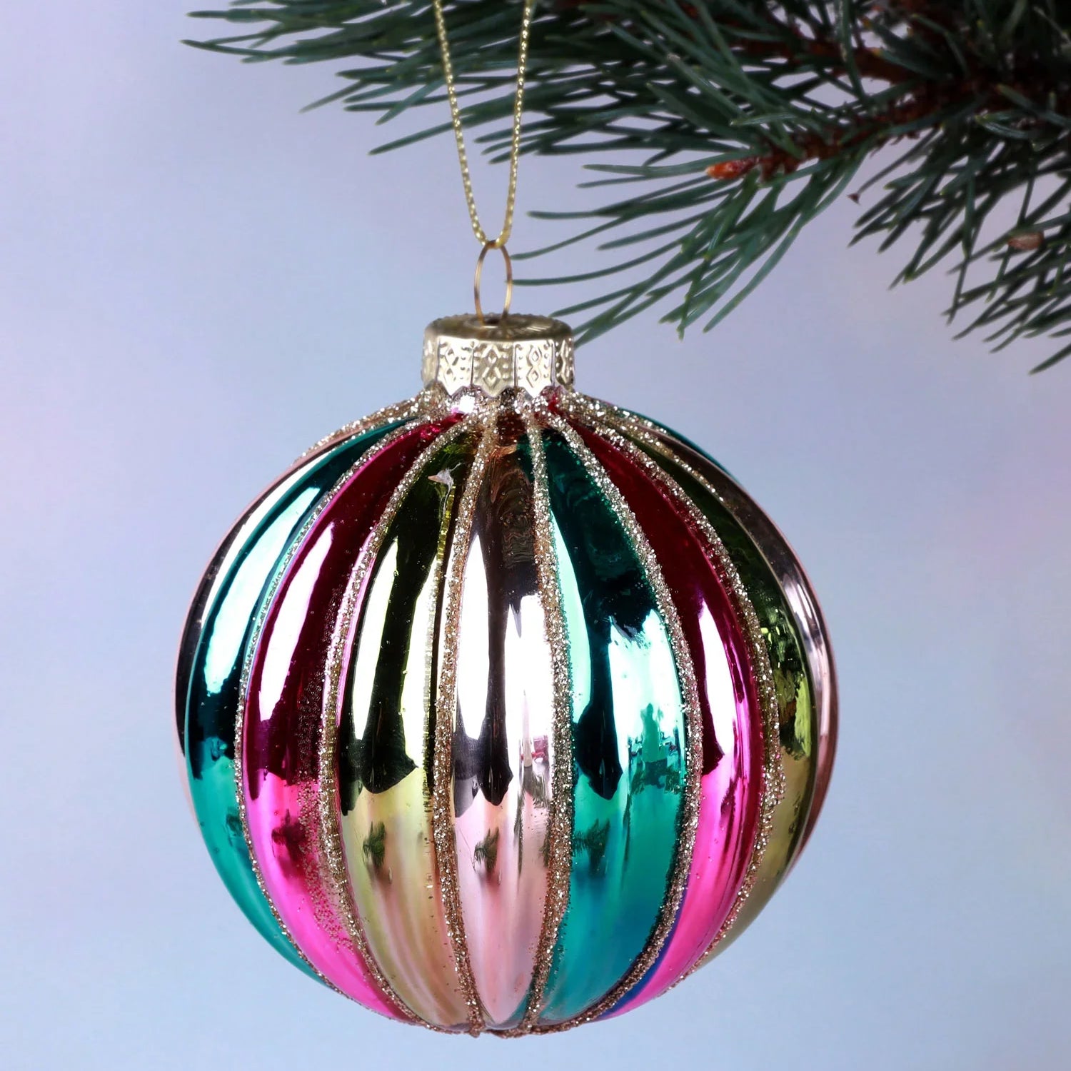 Holiday Carnival Multicolour Glass Bauble Hand-Finished Multicolour Christmas Ornament