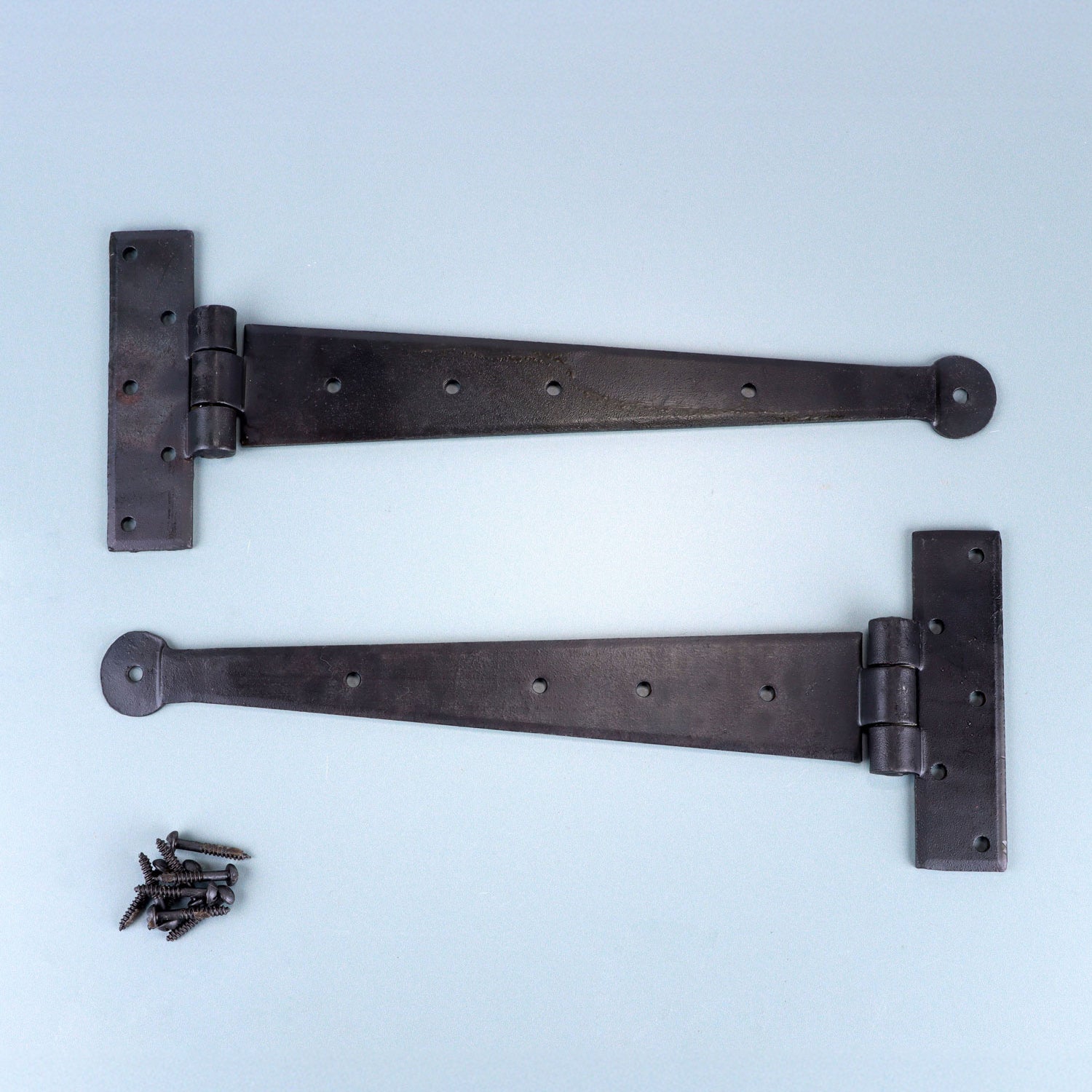Pair of 9″, 12″ or 24″ Hand Forged Coinbase T Hinges Beeswax Finish