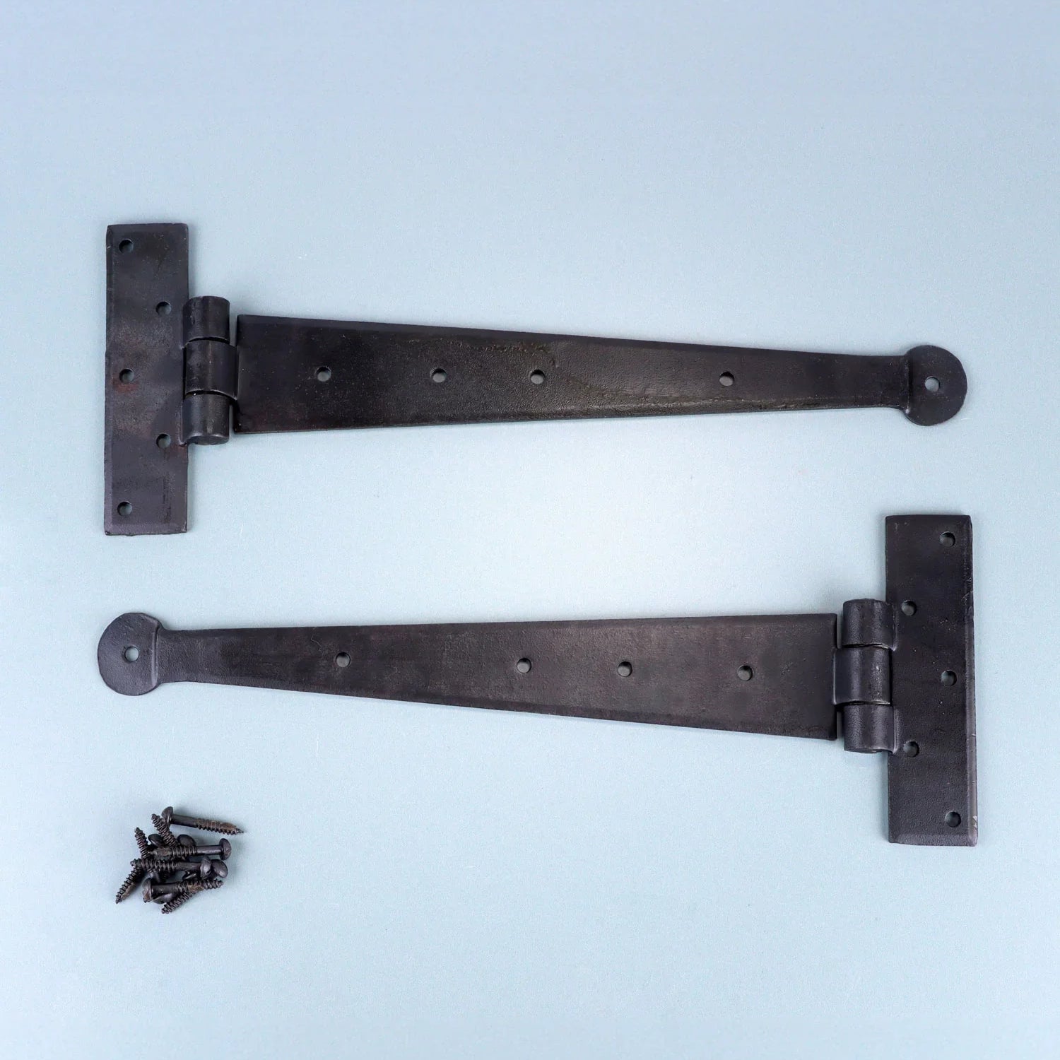 Pair of 9″, 12″ or 18″ Hand Forged Coinbase T Hinges Beeswax Finish