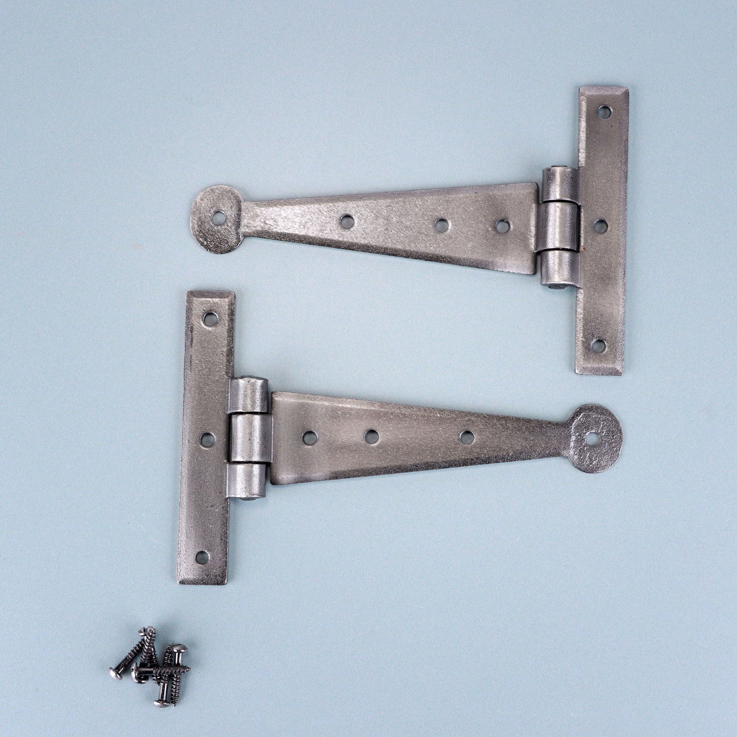 Pair of 4″ or 6″ Hand Forged Coinbase T Hinges Pewter Finish