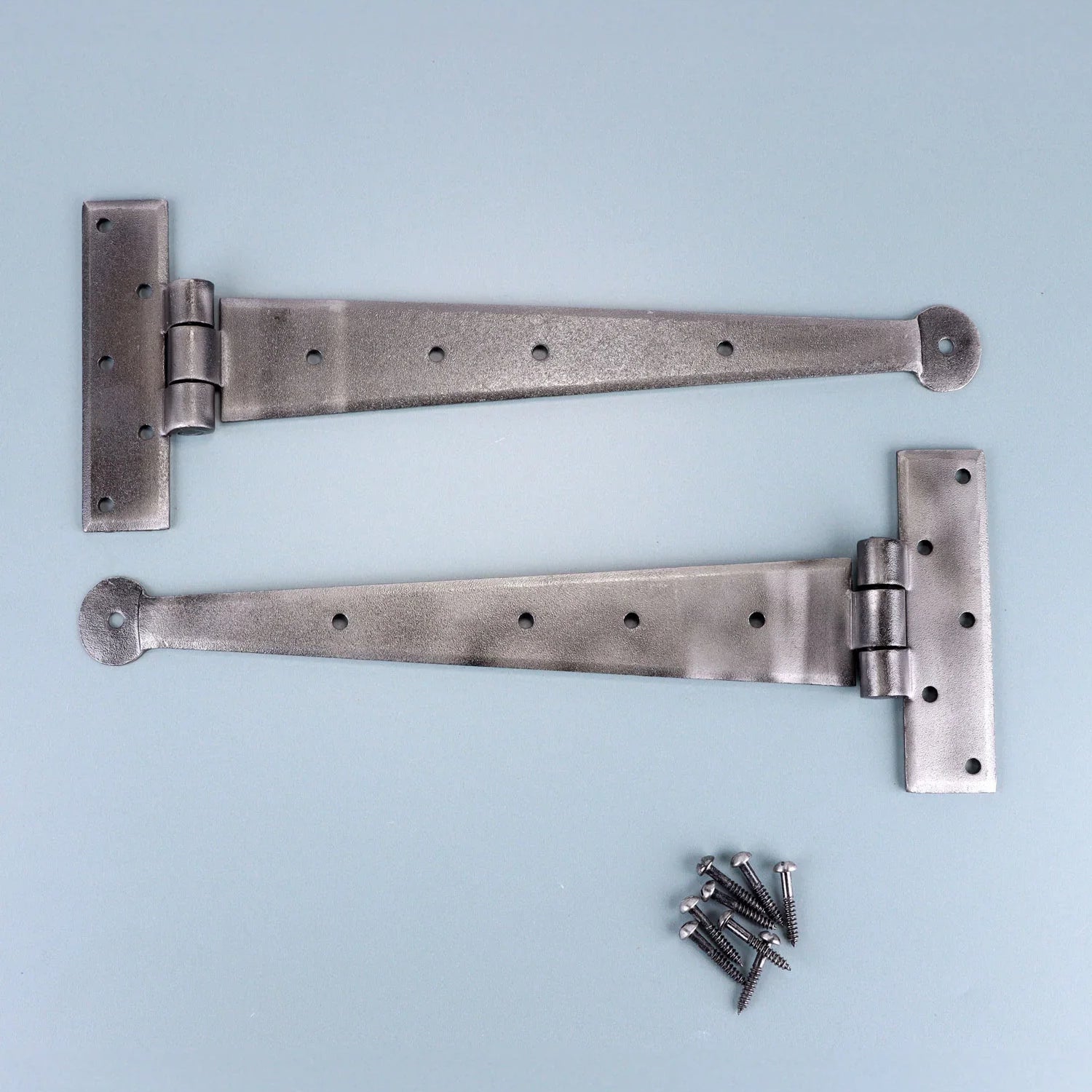 Pair of 9″ or 12″ Hand Forged Coinbase T Hinges Pewter Finish