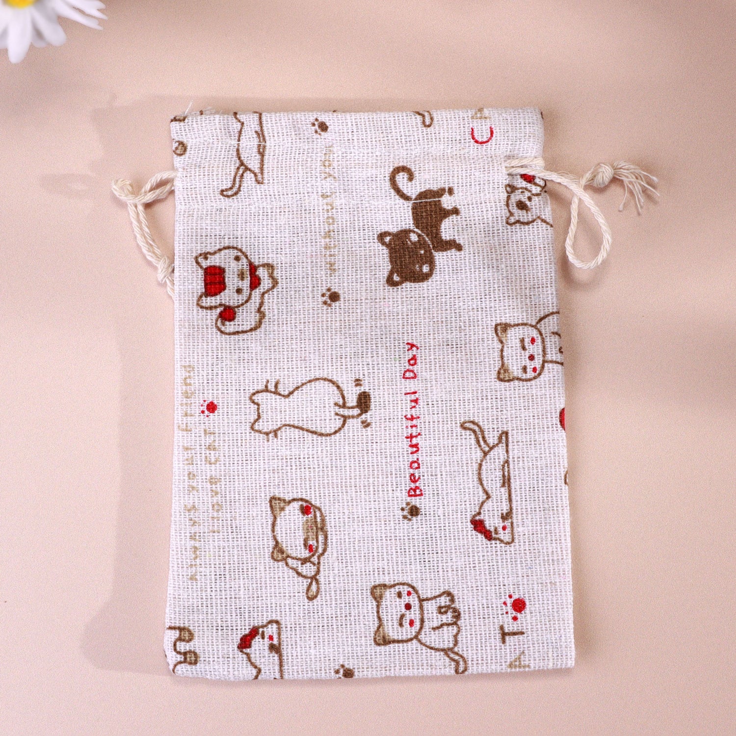 Gift Bags Set of 2 or 4 Whisker Mischief Linen Pouches for Cat Lovers