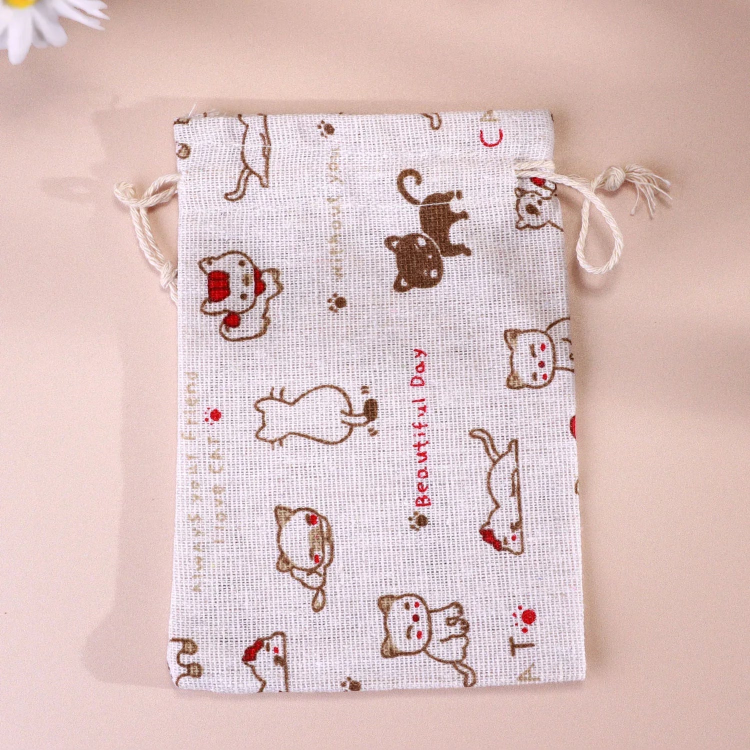 Gift Bags Set of 2 or 4 Whisker Mischief Linen Pouches for Cat Lovers